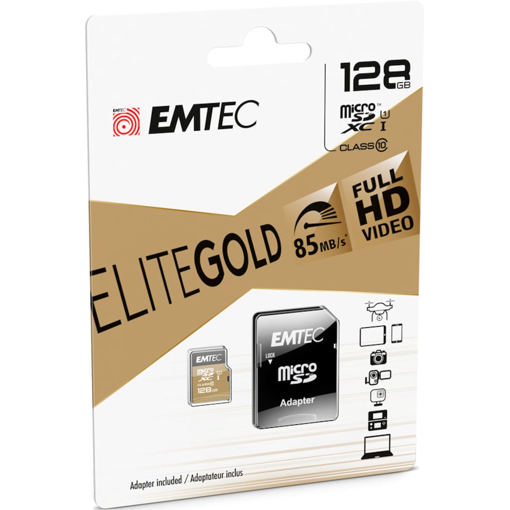EMTEC Speicherkarte »microSD UHS-I U1 EliteGold«, (Class 10 85 MB/s Lesegeschwindigkeit)