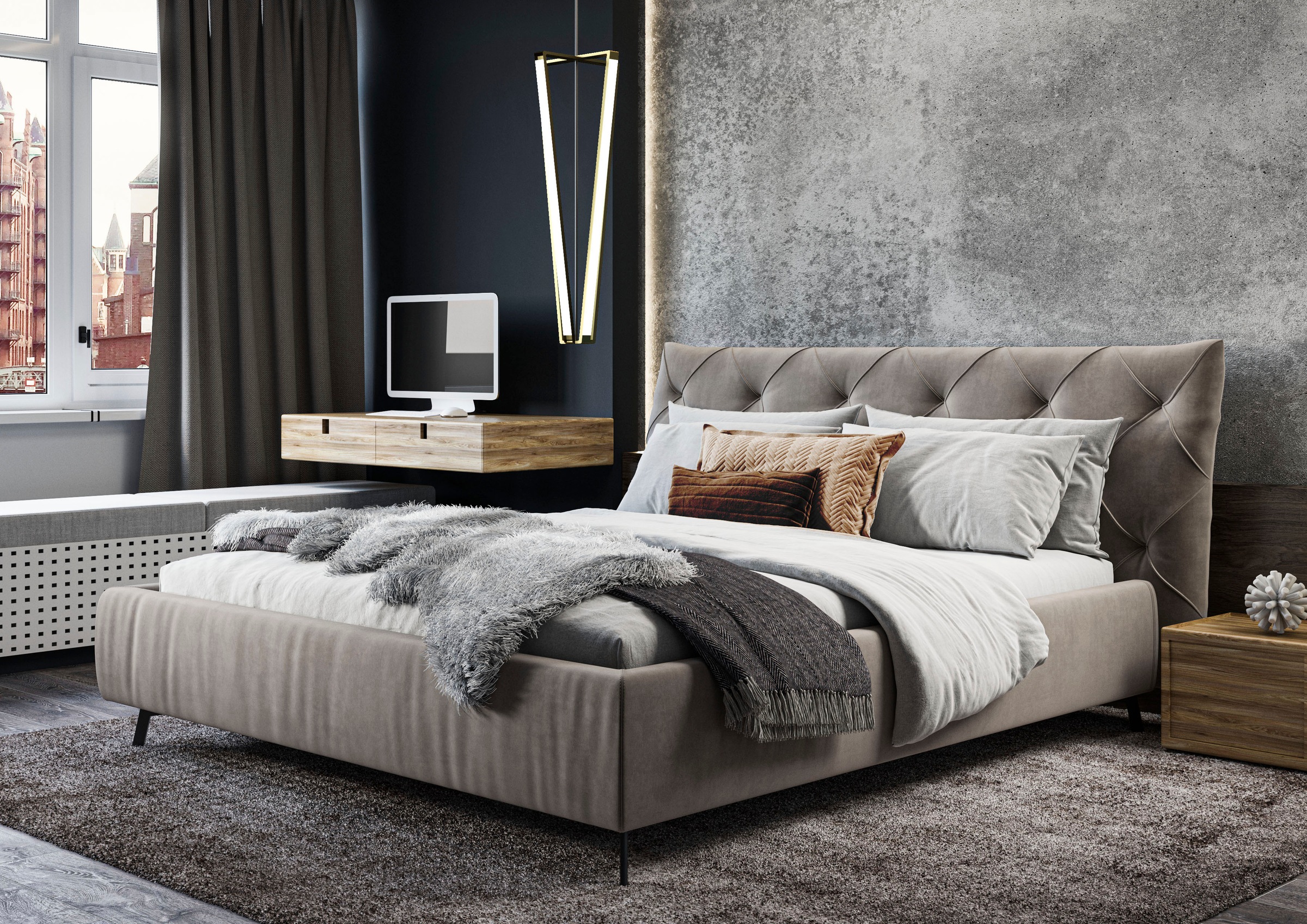 Leonique Polsterbett »Elloree, in 4 Breiten bis 200cm, auch in Leder« Kopfteilhöhe 105 cm, belastbar bis 280 kg, auch in Überlänge 220cm