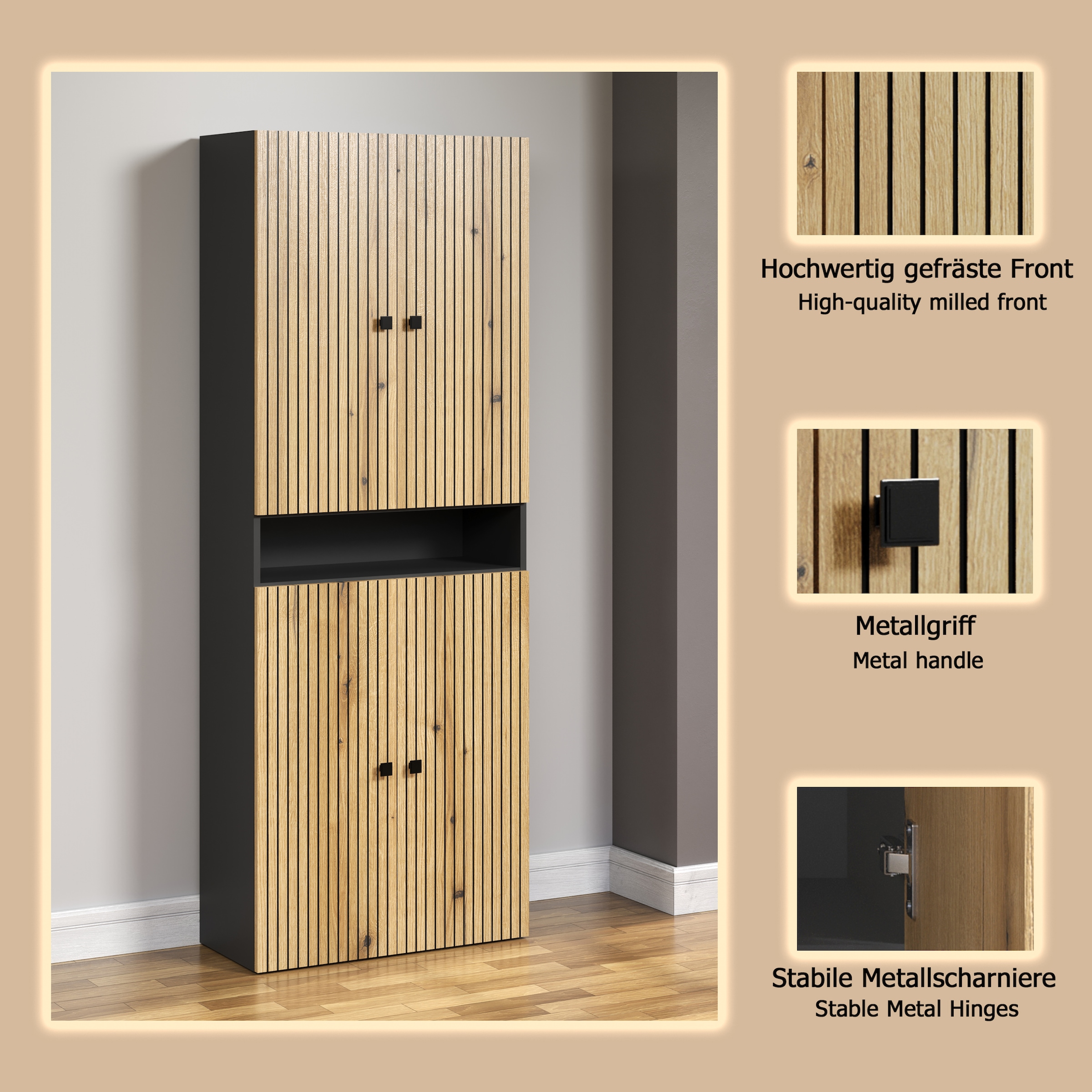 welltime Hochschrank »Amrum«, Badezimmerschrank mit und ohne Schublade - (B/T/H) 40-70/31/186 cm