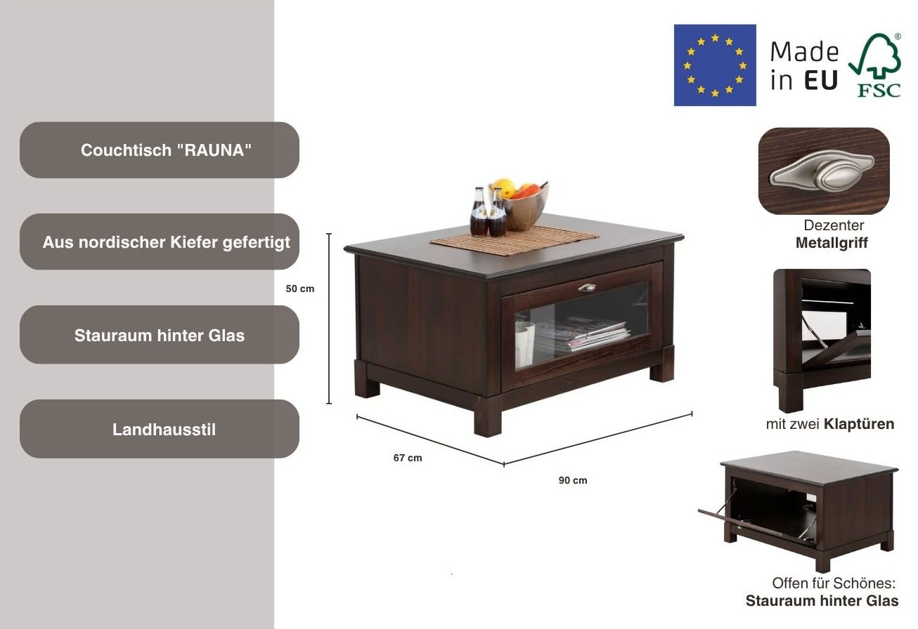 Home affaire Couchtisch »Rauna« Breite 90 cm, FSC®-zertifiziertes Massivholz