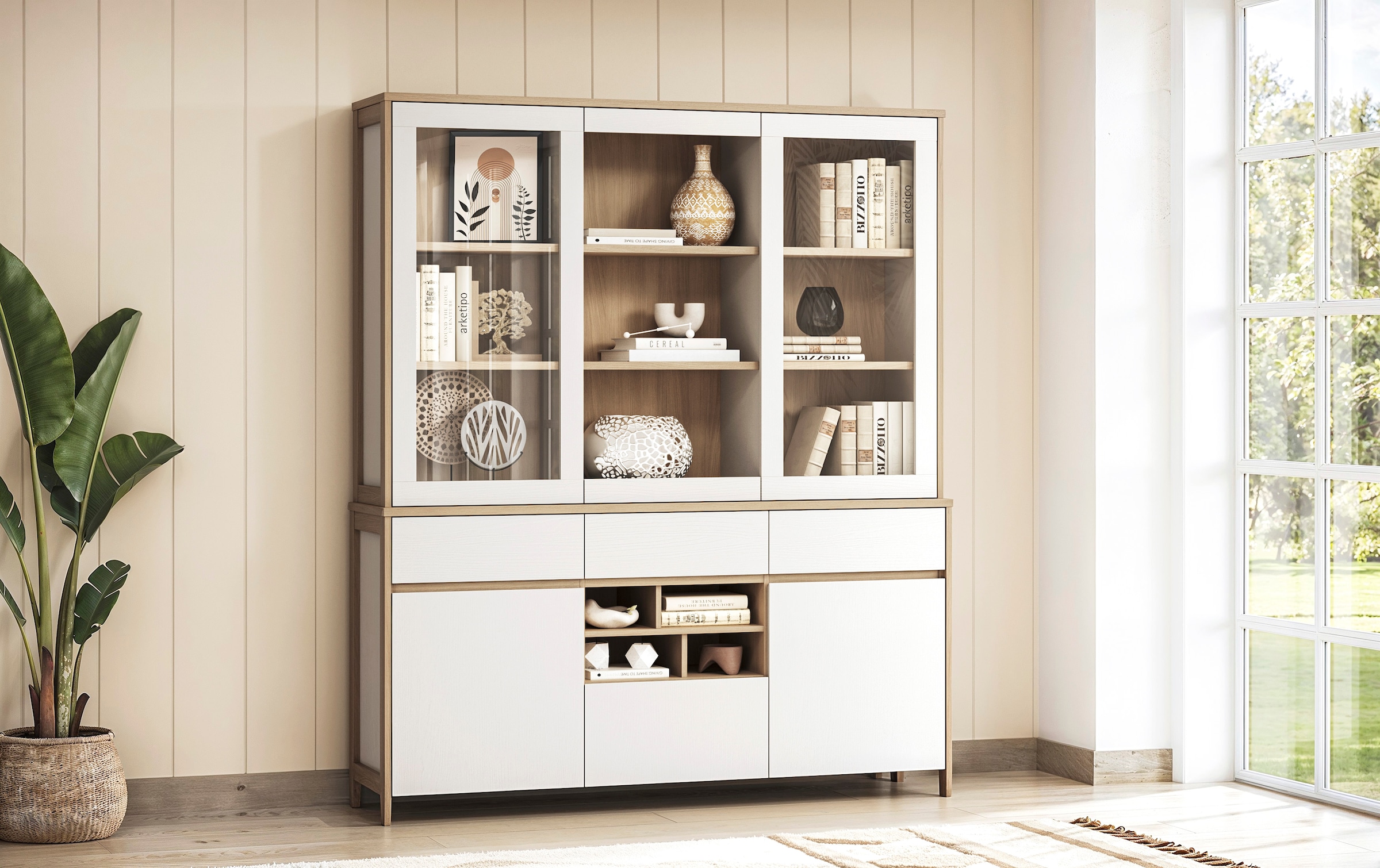 Home affaire Buffet »Stranda, Hochschrank im Scandi-Style, moderner Schrank«, Rahmenoptik, ausreichend Stauraum, vielseitig einsetzbar, 164 cm breit