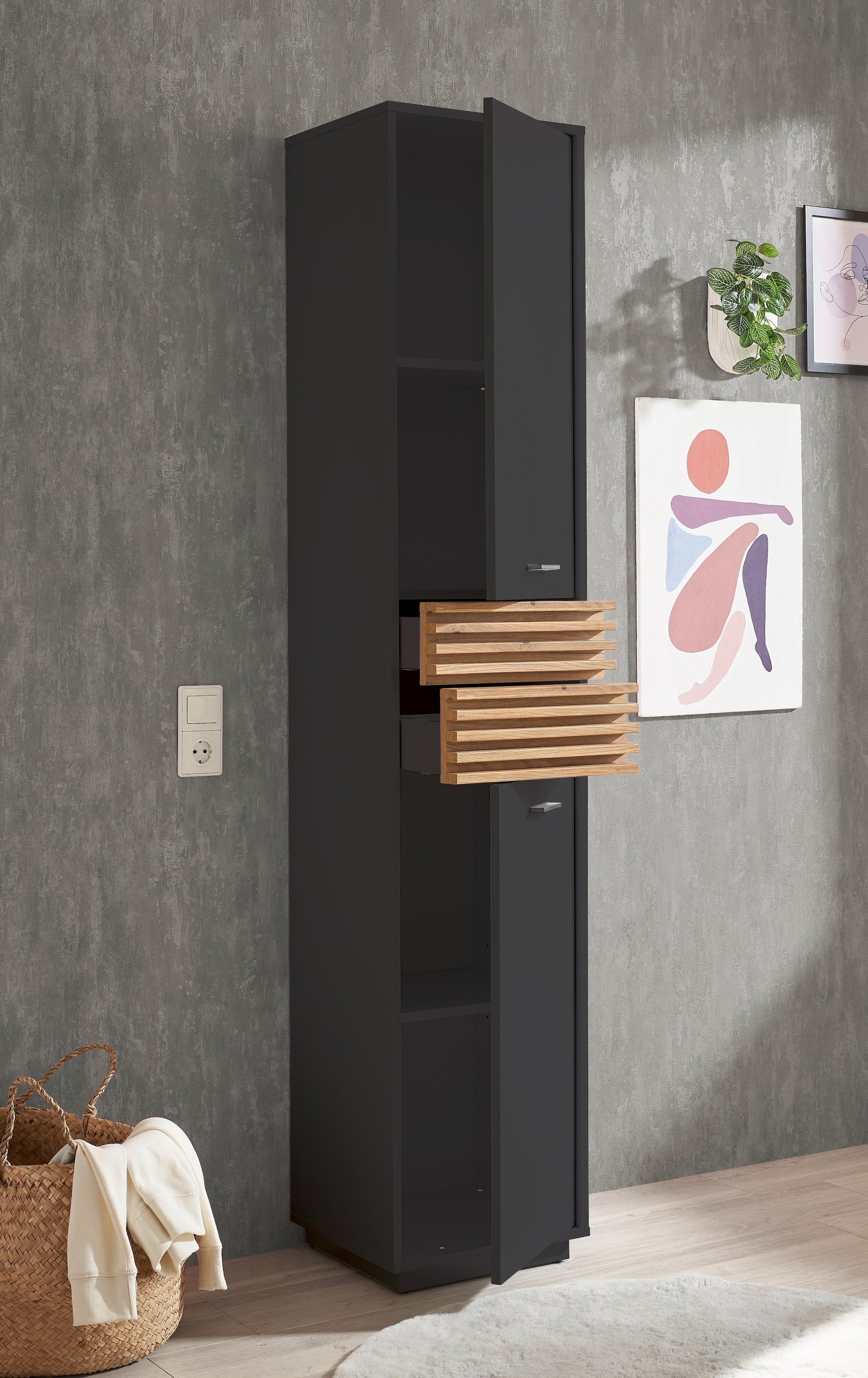 BASIC by Balculina Hochschrank »Liguria B/H/T 38x191x35 cm« 1 Stk. tlg. Breite 38cm, Unterflurauszug, FSC-Mix 70%