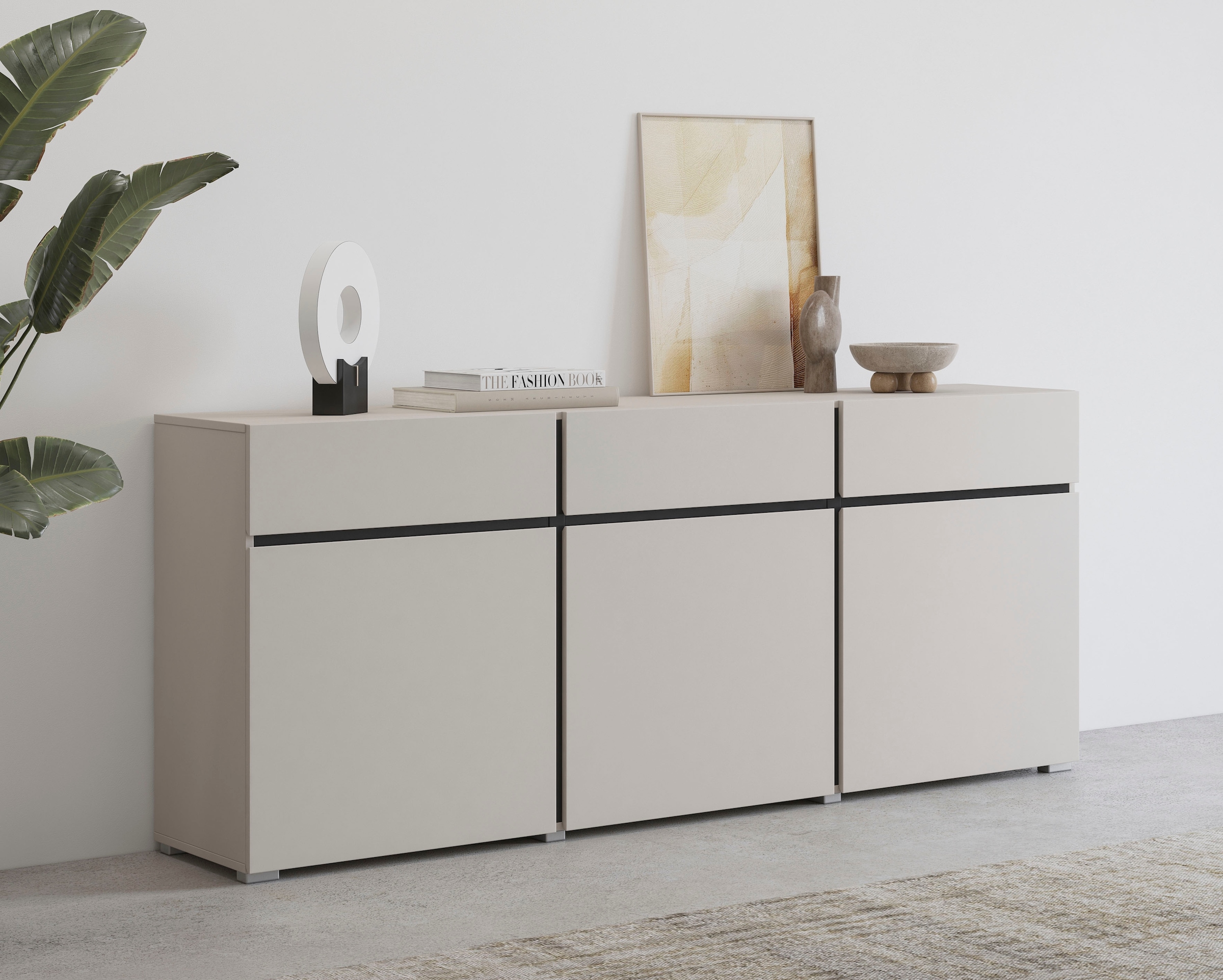 OTTO home Sideboard »Cross,Breite 180 cm, moderne grifflose Kommode,3 Türen/3 Schubkästen« Schubladenschrank mit viel Stauraum, Einlegeböden verstellbar