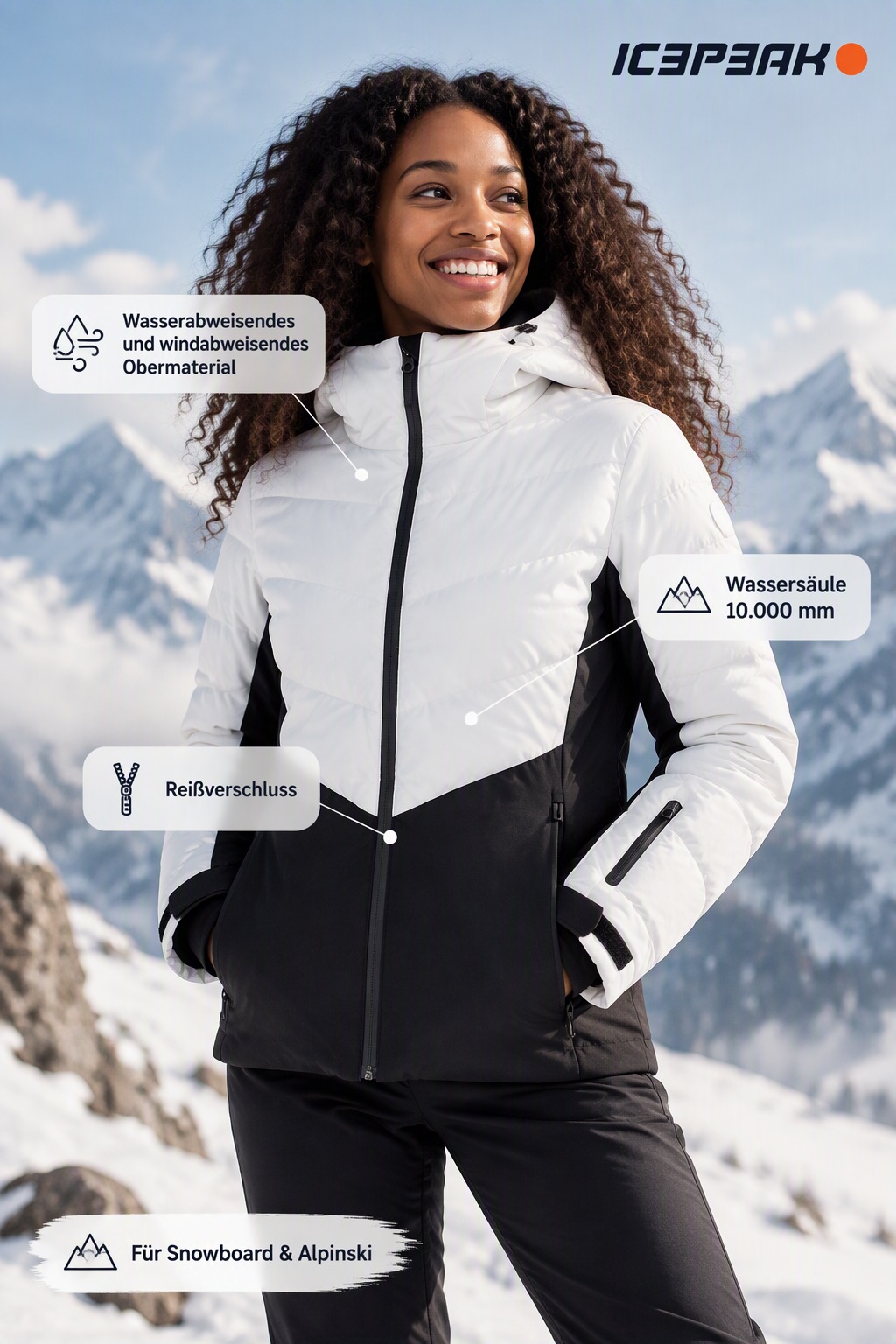 Icepeak Skijacke »ICEPEAK ELLINWOOD« wasserabweisendes und windabweisendes Obermaterial, mit Reißverschluss