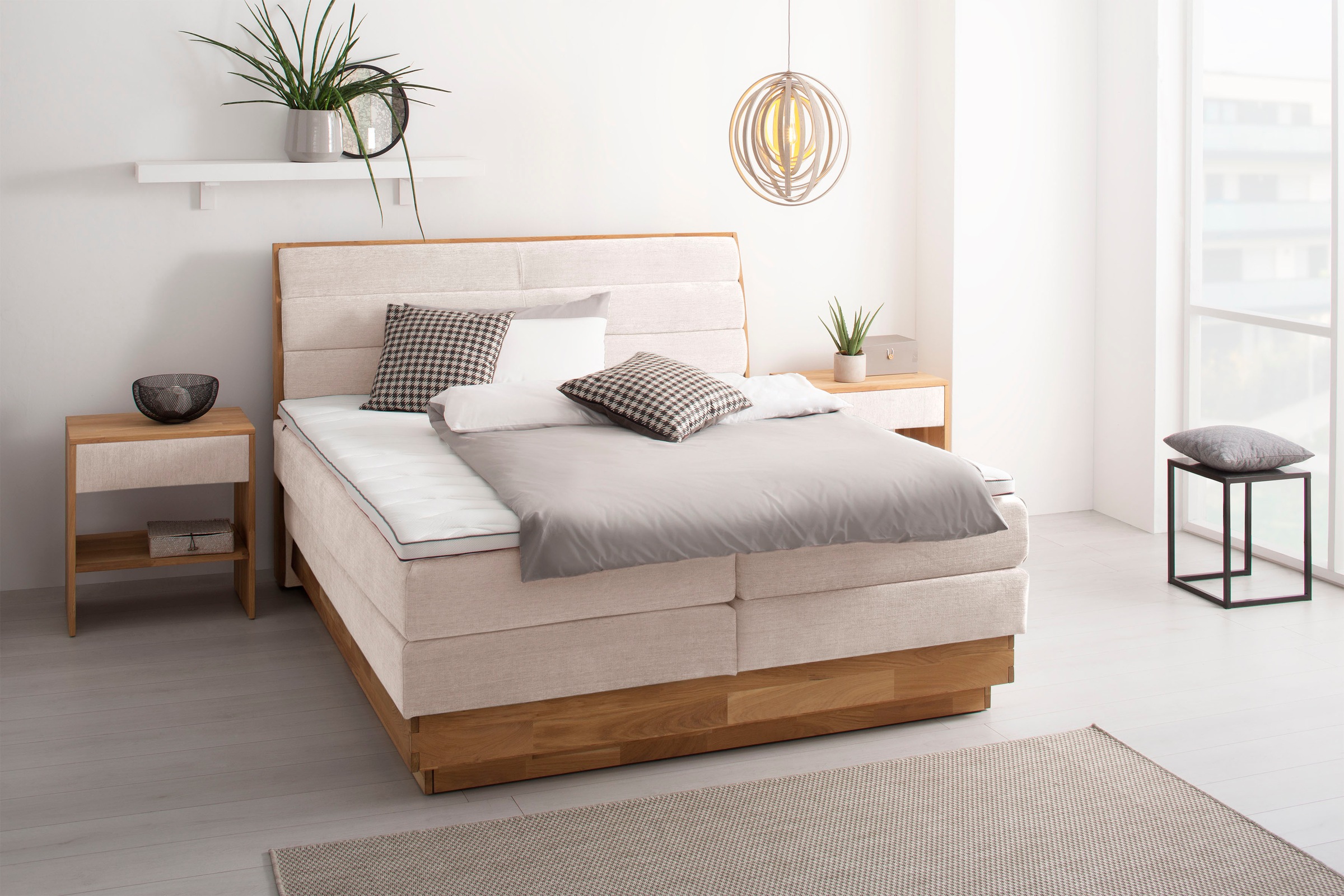 OTTO products Boxspringbett, LED-Beleuchtung, mit zertifizierten, recycelten Bezugsstoffen