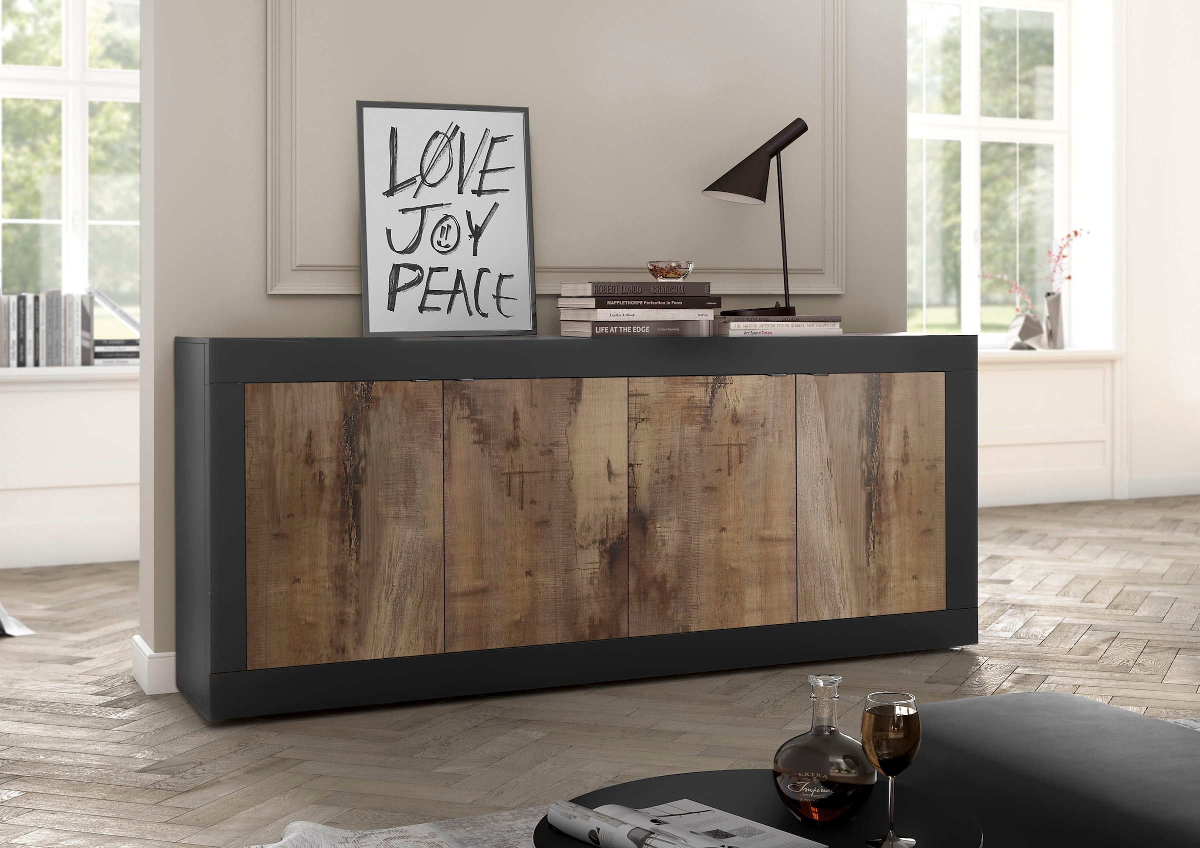 INOSIGN Sideboard »Basic Breite 207 cm, Kommode 4 Türen, Anrichte,«, Metallgriff, moderne Rahmenoptik, viel Stauraum, Farbauswahl