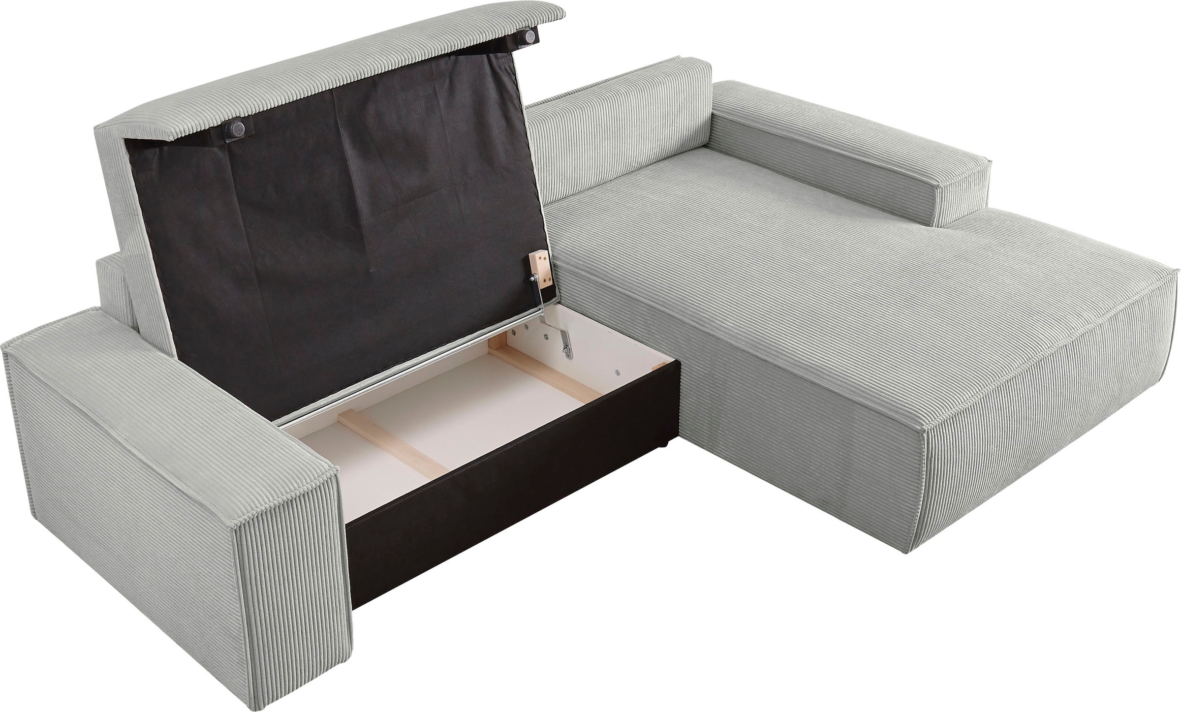 Home affaire Ecksofa SHERWOOD Schlafsofa 267 cm, L-Form, Schlaffunktion mit Bettkasten (210x136 cm), Cord, Vintage, Samtvelours