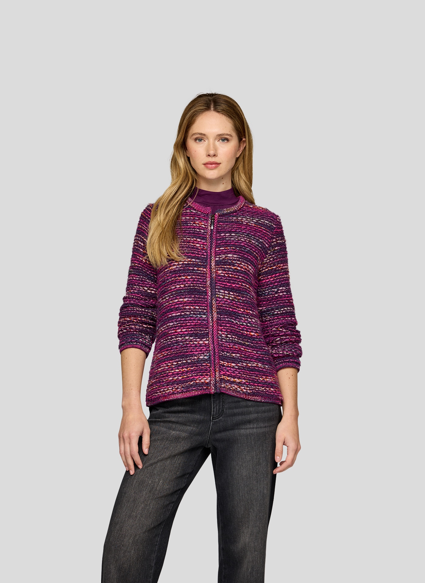 Rabe Cardigan Strickjacke / melierte-bunte Optik / mit Reißverschluss