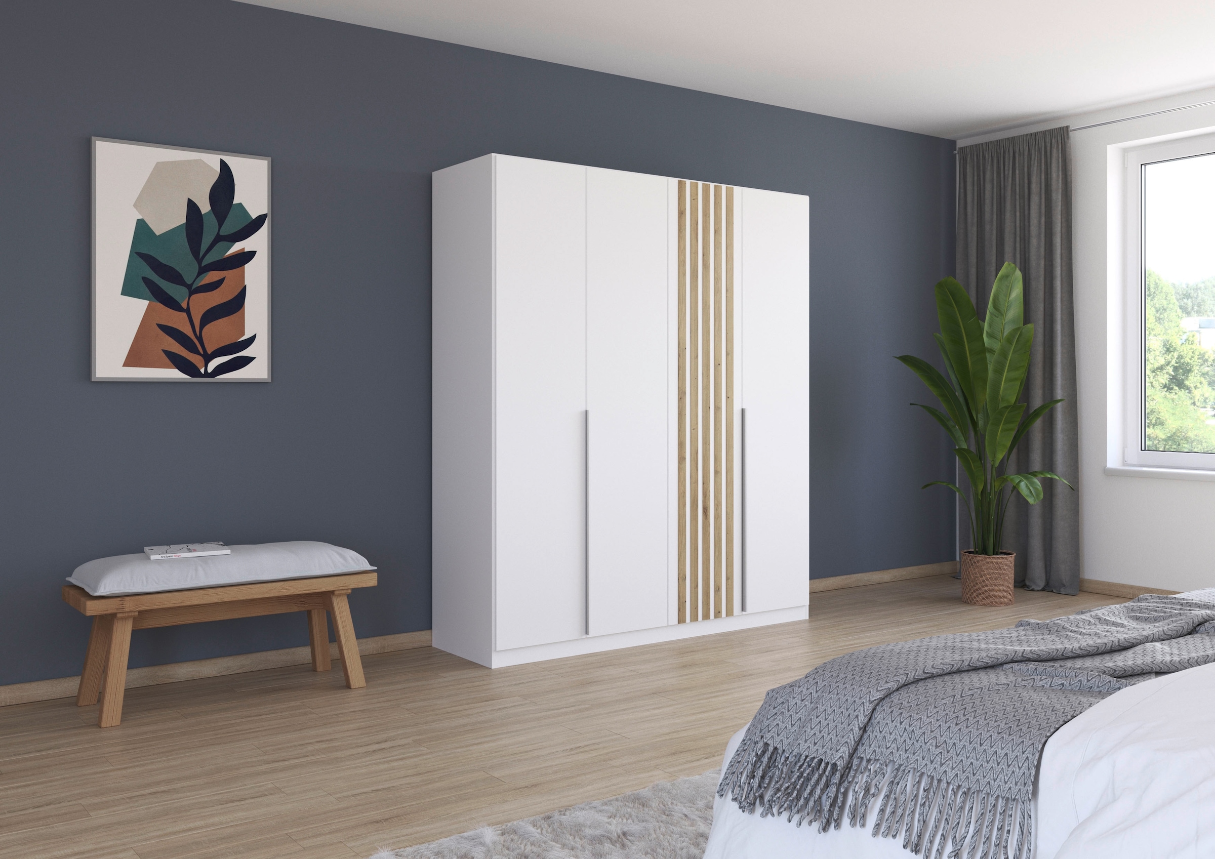 rauch Drehtürenschrank »Kleiderschrank Schrank Garderobe Wäscheschrank Schlafzimmer LAMELLA« Breiten 181/226/271 cm in 3 Ausstattungen BASIC/CLASSIC/PREMIUM,  elegante Lamellen-Auflage in 3D Akustikpaneel Optik MADE IN GERMANY