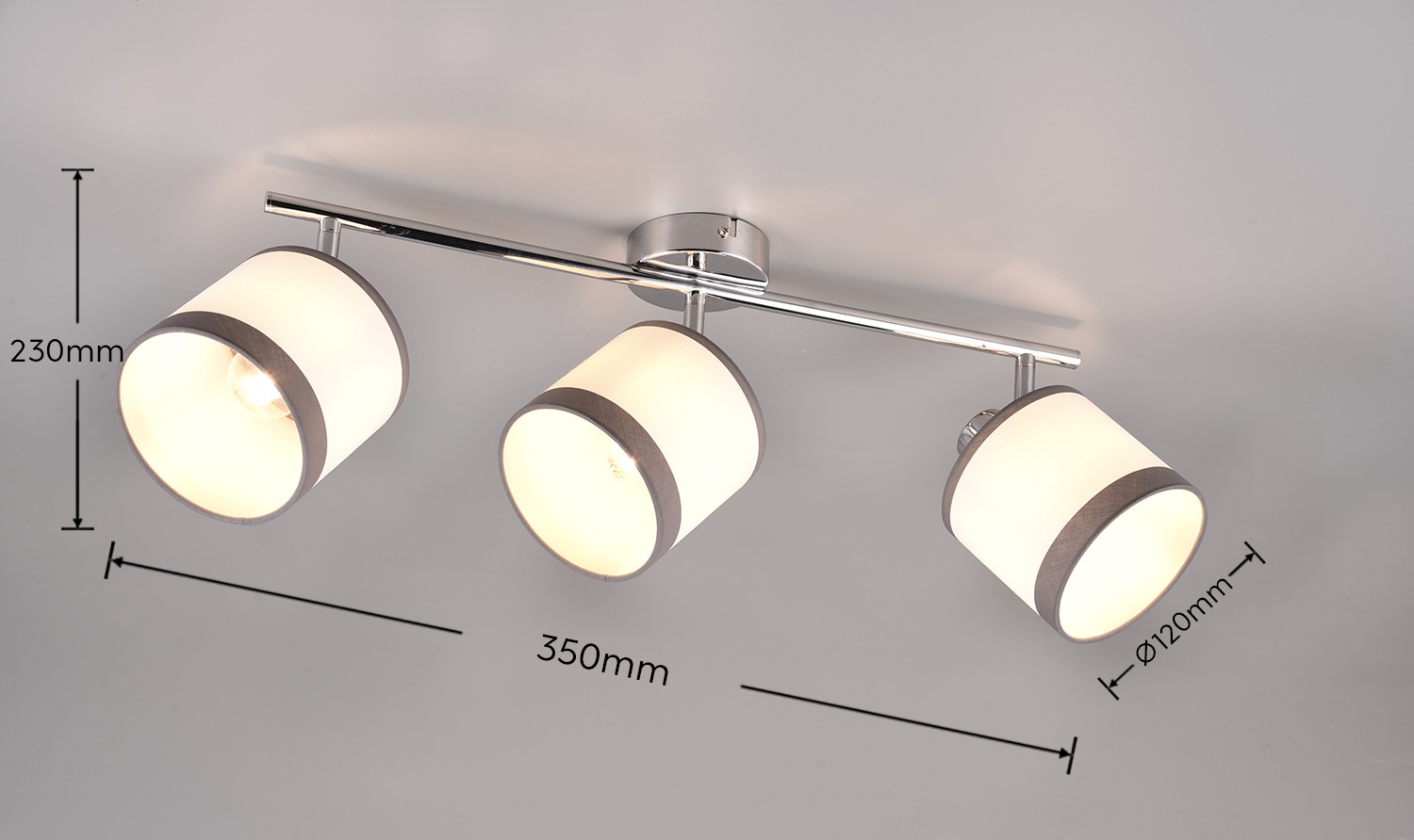 REALITY Leuchten Deckenstrahler »DAVOS, Deckenspot 3-flammig exkl 3xE14 max 10 W Stoffschirm zweifarbig«, 3 flammig, Leuchtmittel E14 | Leuchtmittel wechselbar, Wandspot Deckenspot schwenkbar Leuchtmittel wechselbar Flur Küche