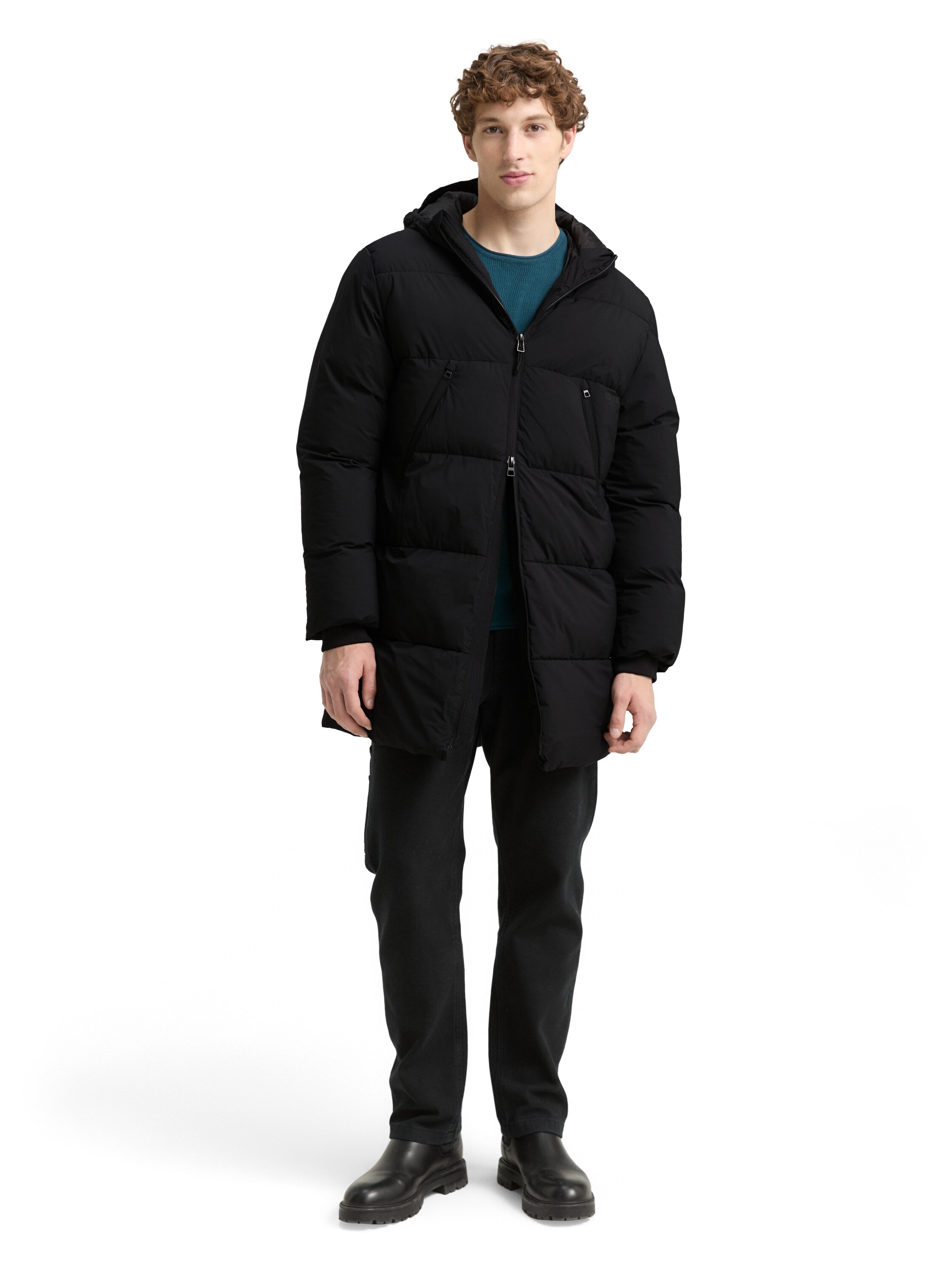 TOM TAILOR Denim Steppjacke, mit Kapuze, mit Logo Print