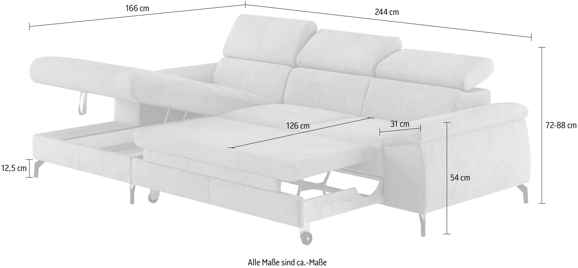 COTTA Ecksofa »Kitty L-Form«, mit Kopfteilverstellung, wahlweise mit Bettfunktion & Bettkasten