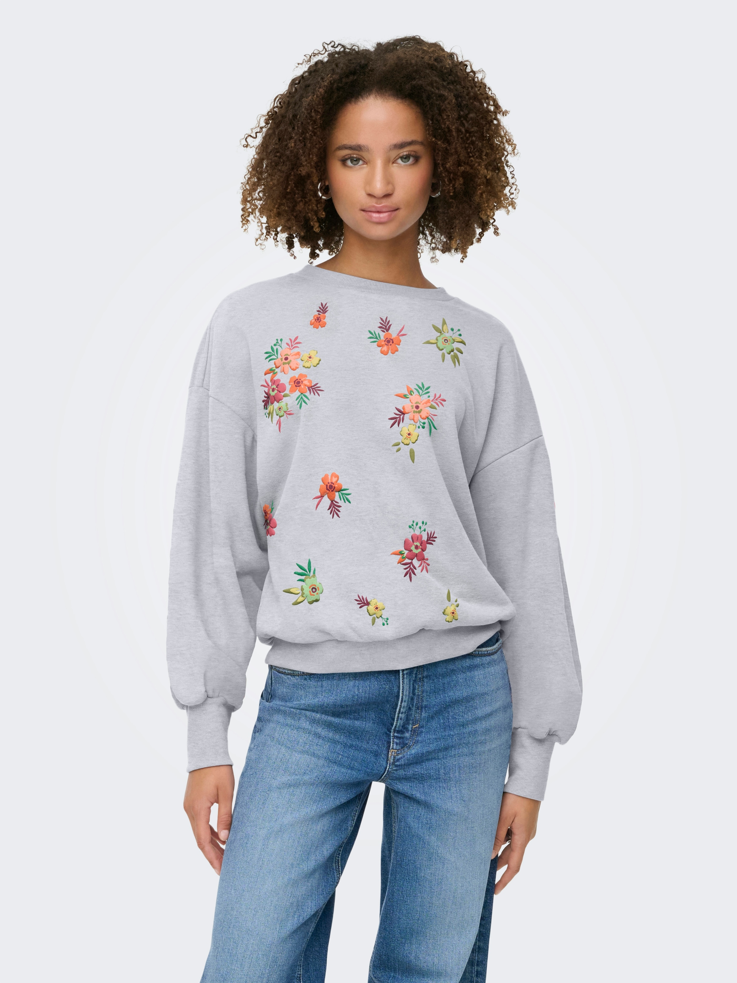 ONLY Sweatshirt »ONLBROOKE L/S O-NECK FLOWER SWT«, Baumwollmischung, regular fit
