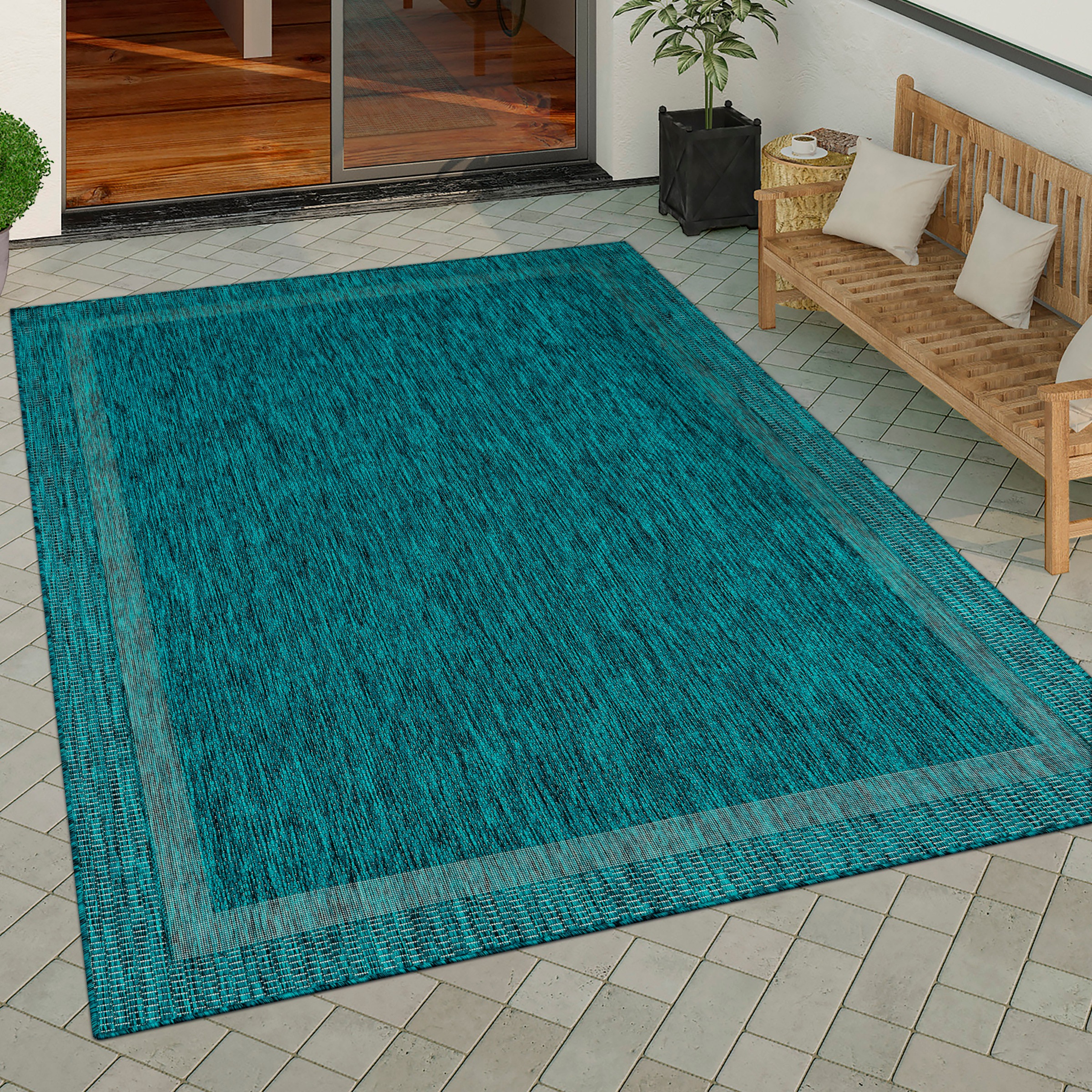 Paco Home Teppich »Roma 272«, rechteckig, 4 mm Höhe, Flachgewebe, meliert, mit dezenter Bordüre, In- und Outdoor geeignet