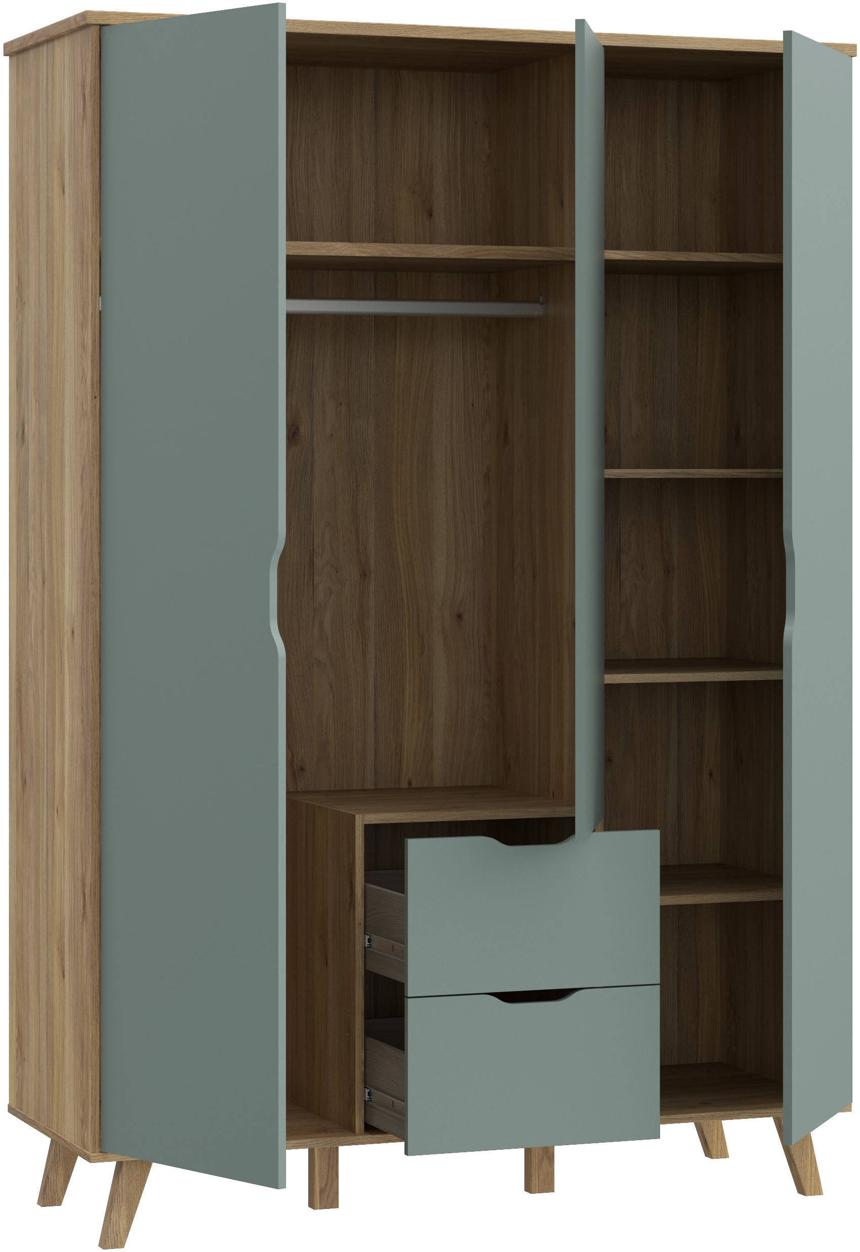 FORTE Drehtürenschrank »Vankka, OTTOs Choice, Kleiderschrank, viel Stauraum,«, (B/H/T ca.140x200x52cm), Made in Europe,mit Einlegeböden+Kleiderstange+Schubladen,grifflos
