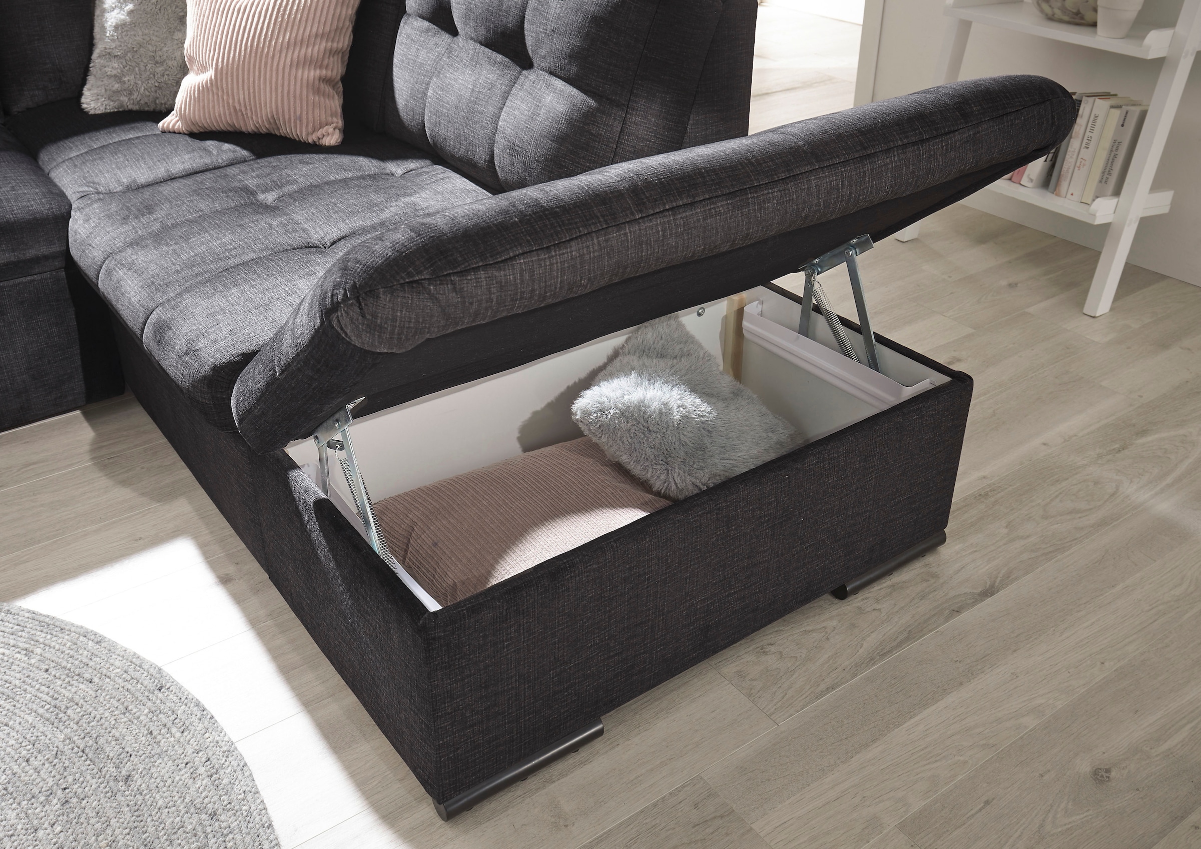 ED EXCITING DESIGN Ecksofa »Estrella L-Form«, mit Bettfunktion, Bettkasten, Armteilverstellung & Kopfstützen