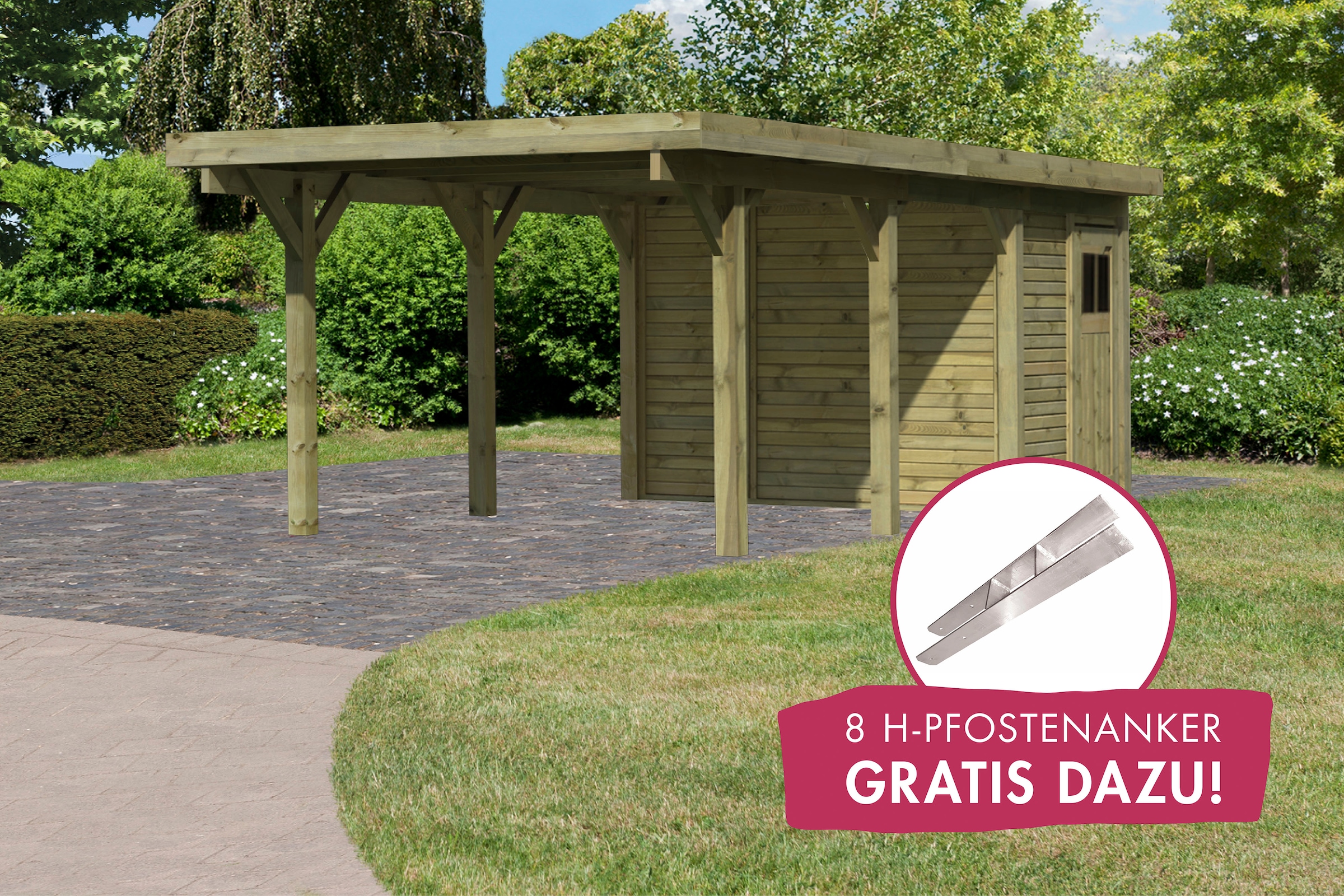 Einzelcarport »Classic 2«, Holz, 250 cm, natur, mit Geräteraum