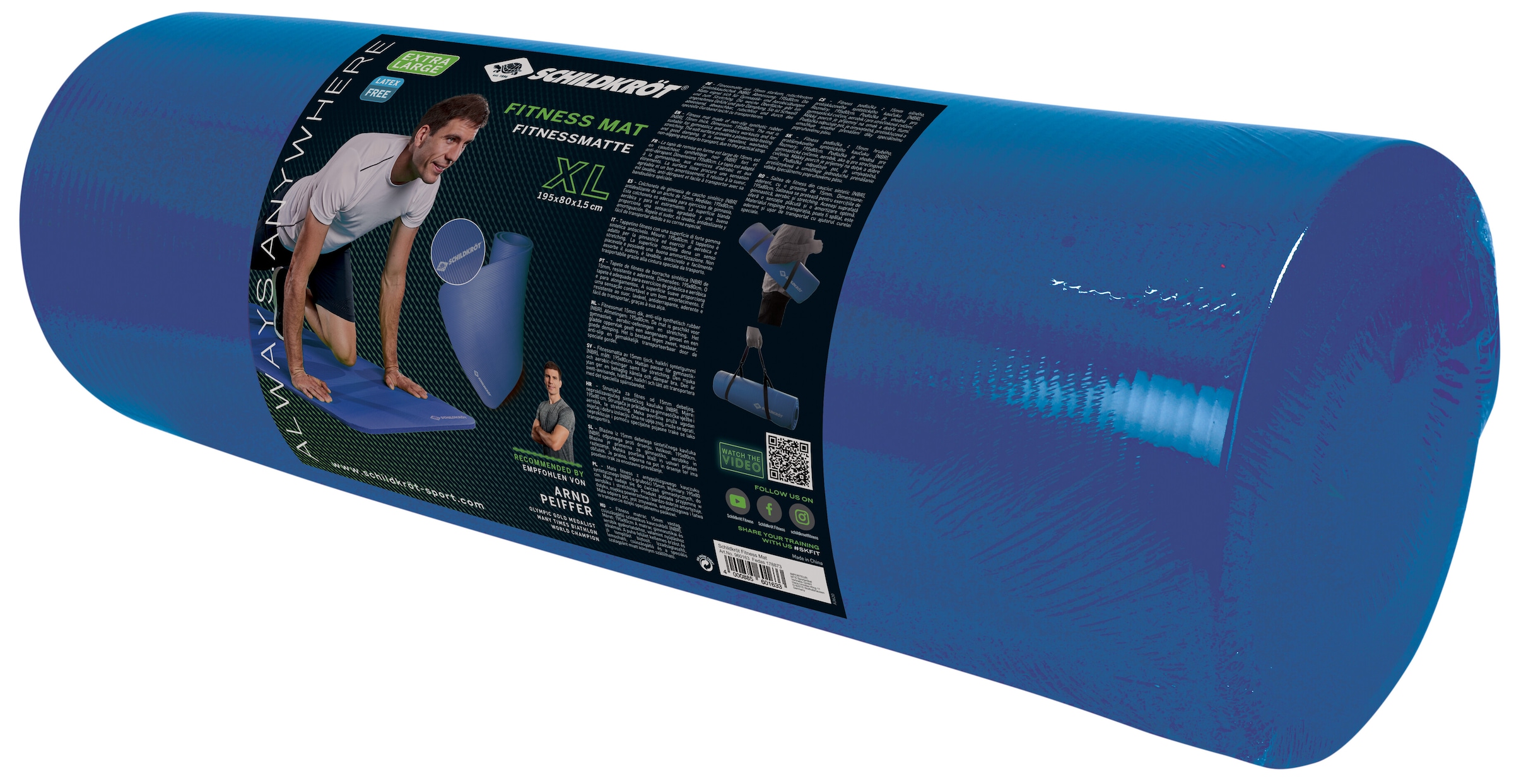 Schildkröt Fitnessmatte »Fitnessmatte XL 15mm (blau)«, (Set), Übergroße Abmessung, inkl. Transport-Gurtband
