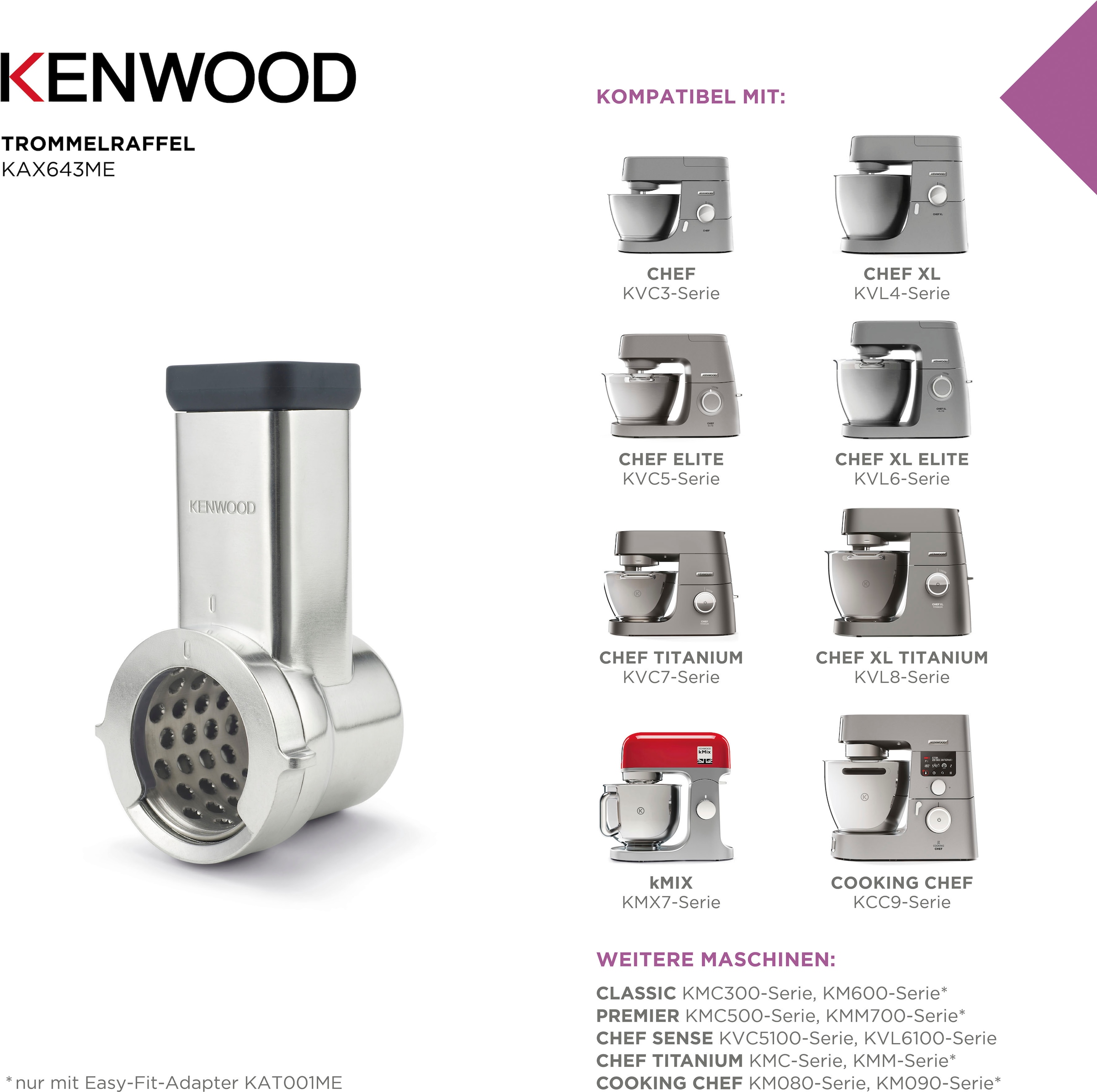 KENWOOD Trommelraffel »KAX643ME«, Nur nutzbar mit dem dazugehörigen Adapter (nicht im Lieferumfang)