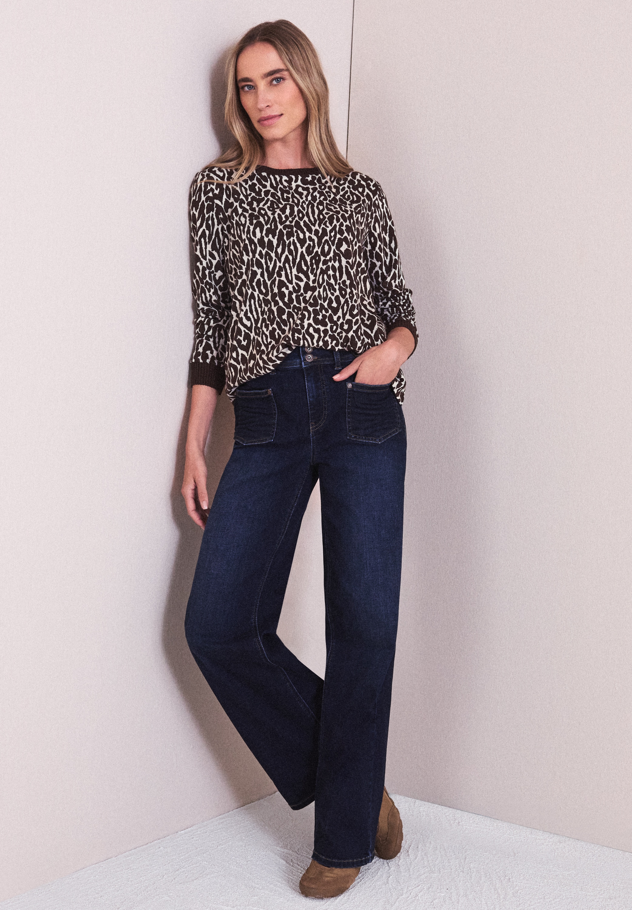 STREET ONE Langarmshirt im Leo-Jaquard-Look