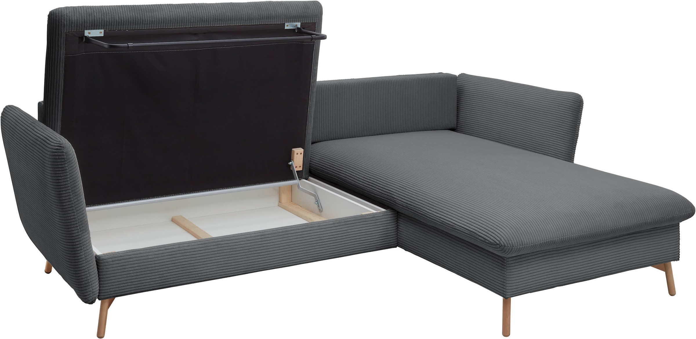 andas Ecksofa »MERLE, 258 cm, L-Form, traumhafter Cord,«, mit Bettfunktion und Bettkasten, Liegefläche 224 x 139