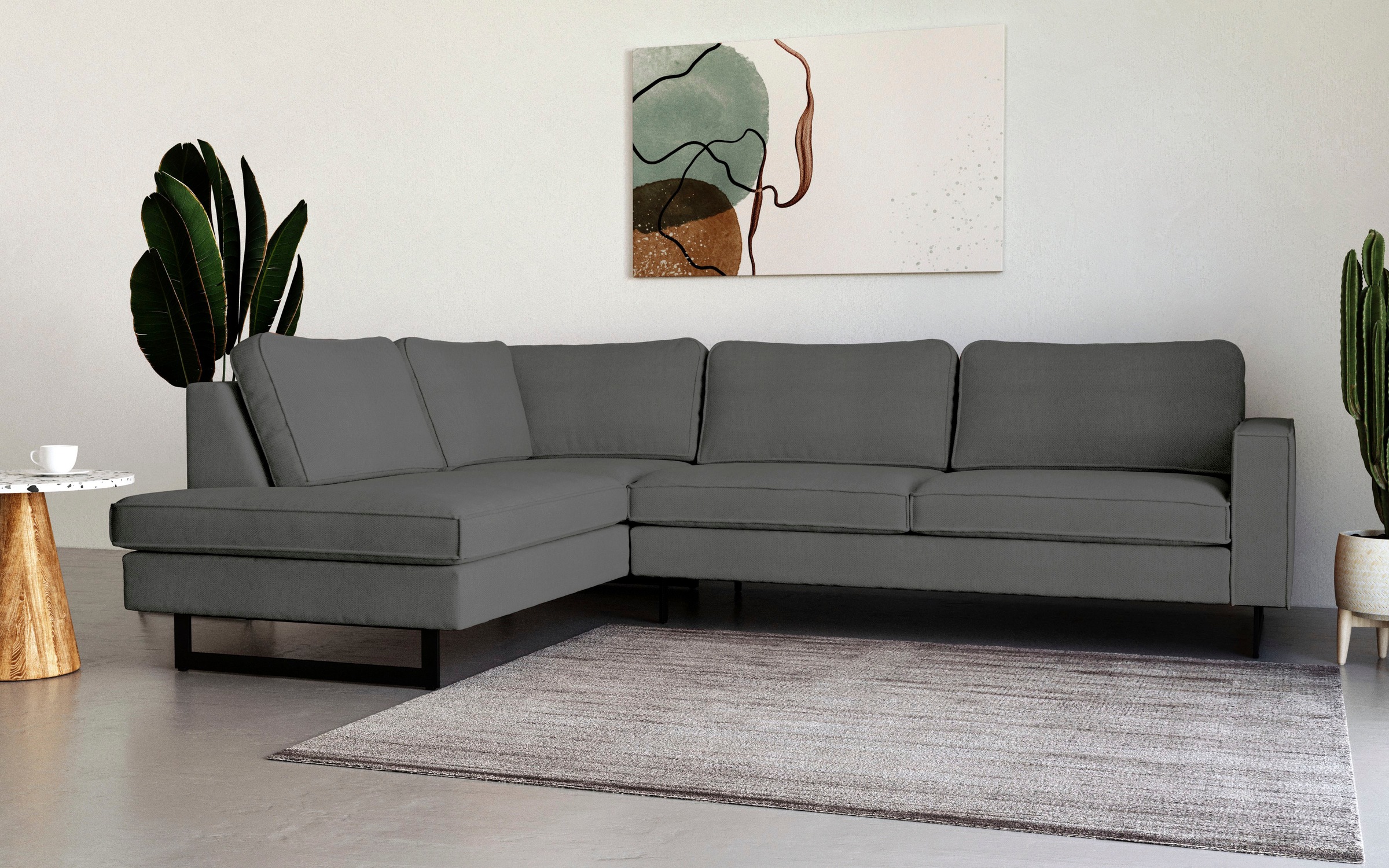 Places of Style Ecksofa »Pinto, 290 cm, Cord, Chenille, Lederoptik, Ottomane links / rechts«, mit Keder, schwarze Metallfüße, Wellenunterfederung