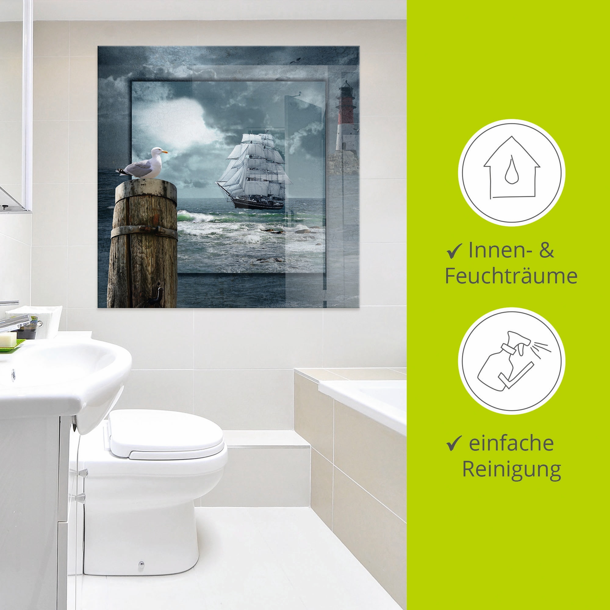 Artland Glasbild »Maritime Collage mit Segelschiff« Boote & Schiffe 1 Stk. tlg. in verschiedenen Größen