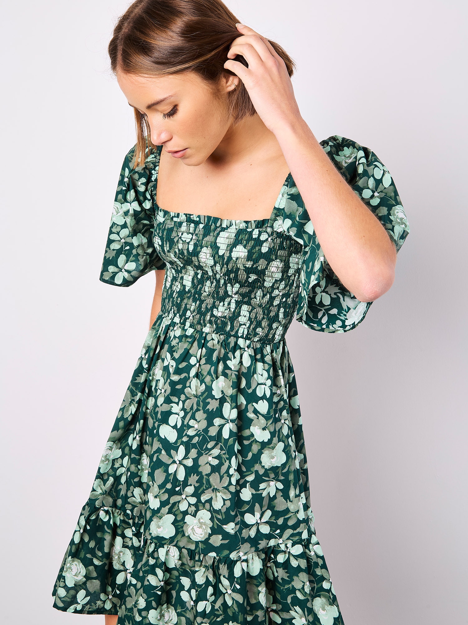 Apricot Minikleid »Gesmoktes Minikleid aus Baumwollpopeline« mit floralem Muster