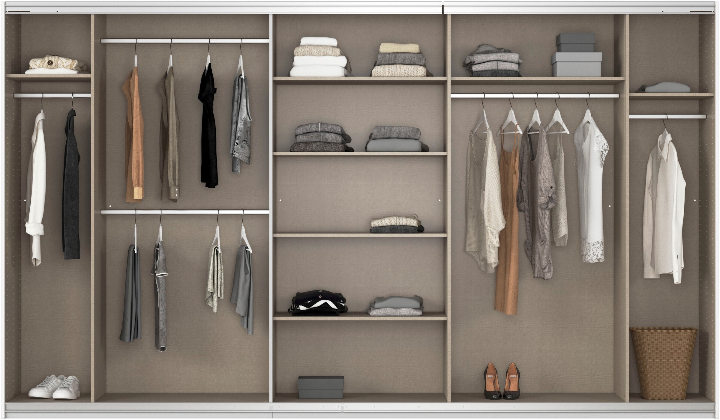 rauch Schwebetürenschrank »Kleiderschrank Schrank Garderobe AGORDO mit Dekor- oder Hochglanzfront«, (in zwei Griff-Farben), durchdachte Innenausstattung, in 4 Breiten und 2 Höhen MADE IN GERMANY