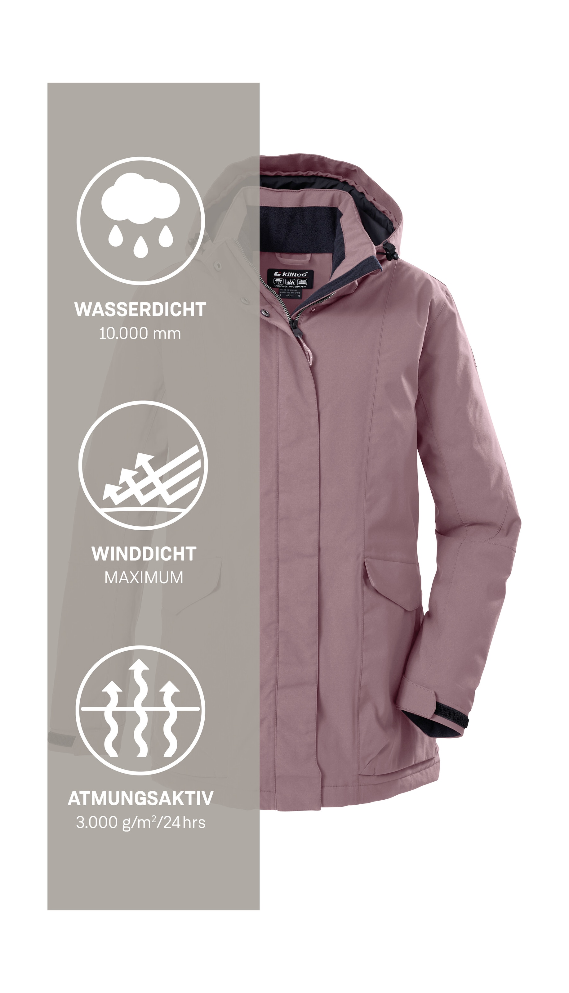 Killtec Funktionsjacke »Damen Jacke« Wasserdichte, atmungsaktive Damenjacke mit abnehmbarer Kapuze