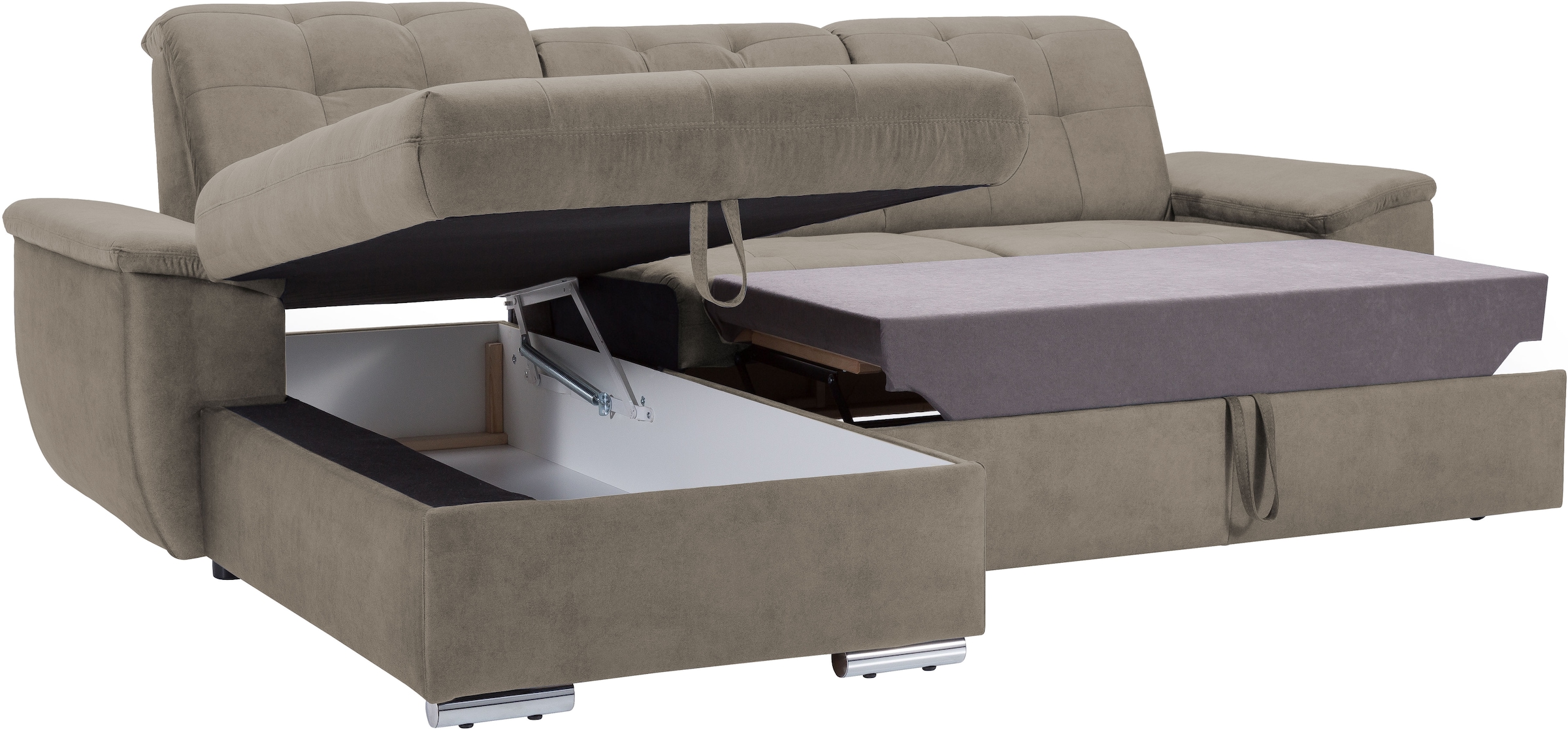 exxpo - sofa fashion Ecksofa »Derby Inkl. Kopfteilverstellung, wahlw. Bett & Bettkasten, L-Form«, EXTRA an Komfort zum Relaxen, Entspannen und Wohlfühlen