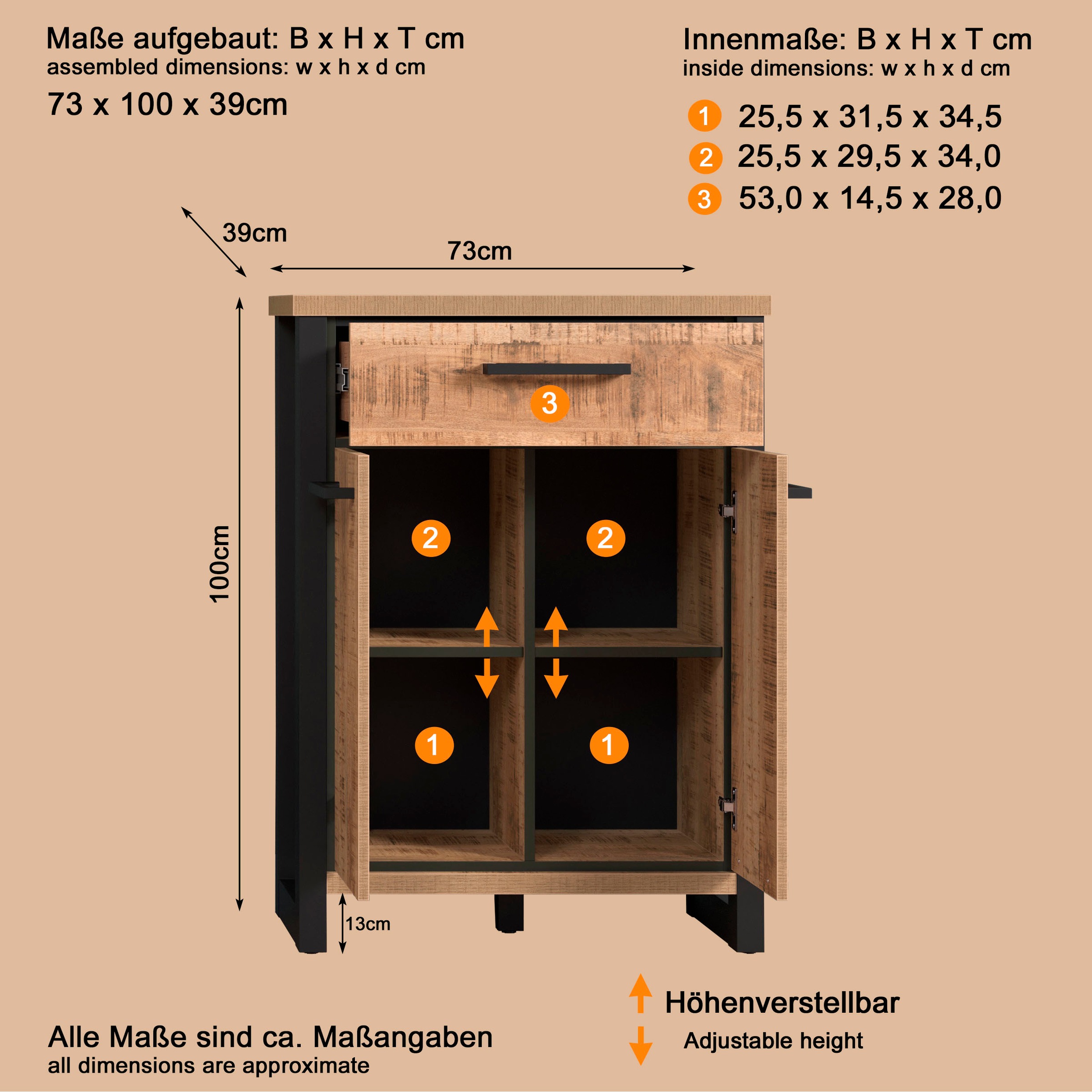 Home affaire Kommode »Elda« 1 Stk. tlg. Kommode mit 2 Türen, 1 Schublade mit Vollauszug – (B/T/H) 73/39/100 cm