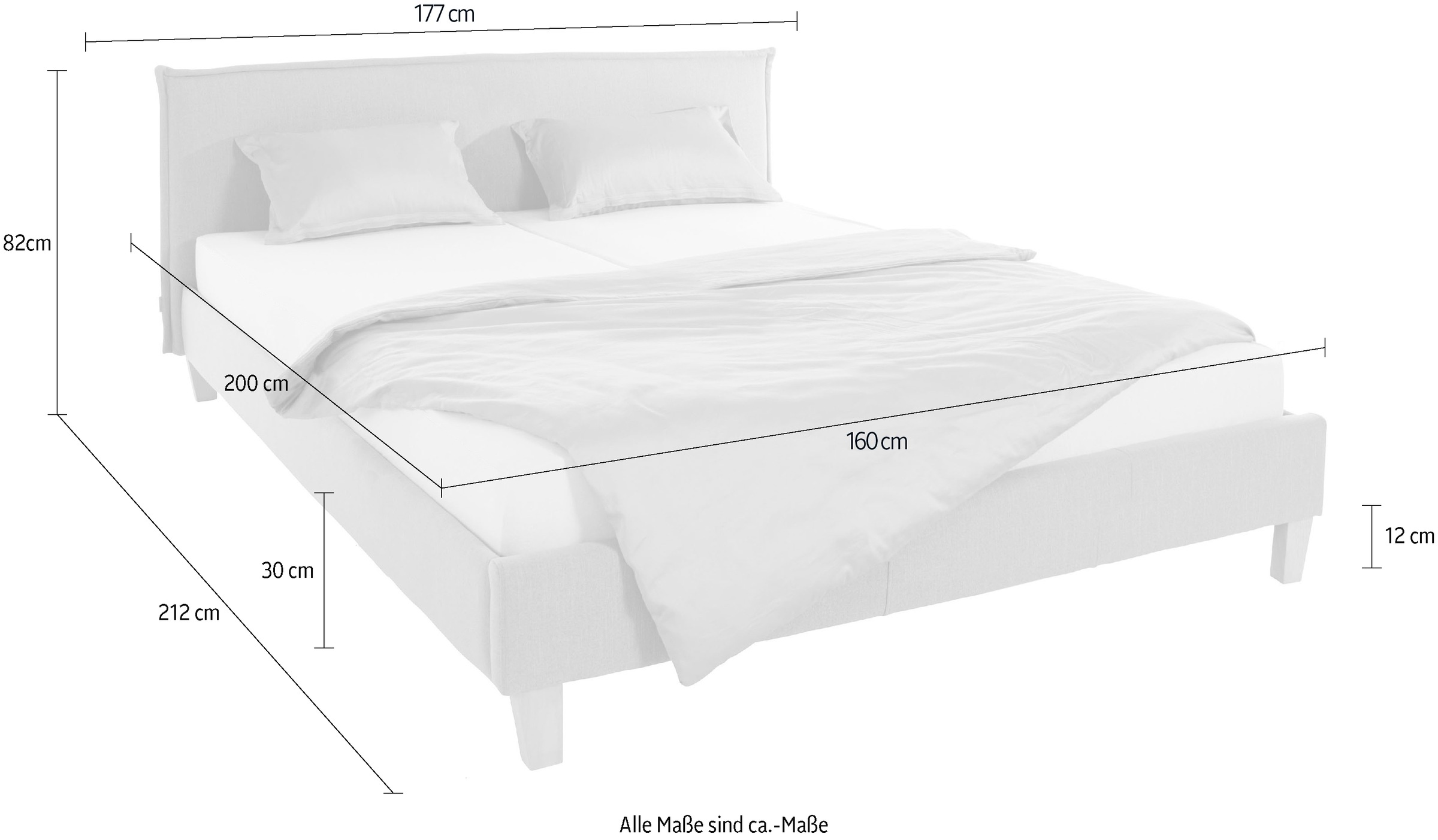 OTTO products Polsterbett »Heddi«, in 5 Breiten: von 90cm-200cm, Biese am Kopfteil, Strukturstoff