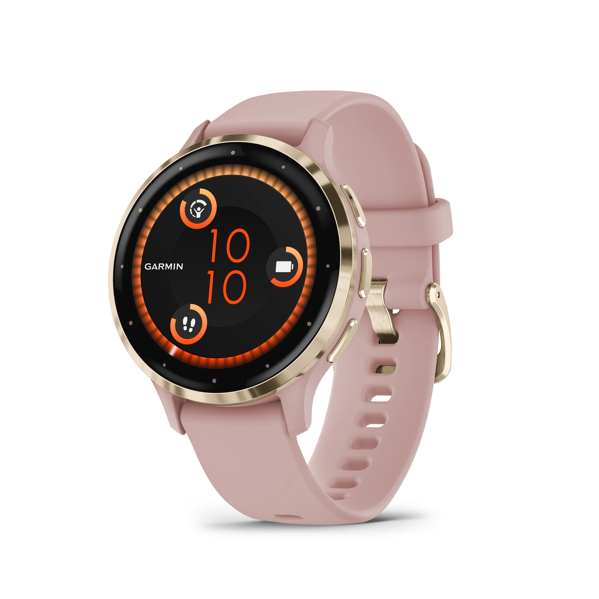 Garmin Venu 3S Watch, Soft Gold Stainless Steel Bezel w/ Dust Rose Case and Silicone Band, 010-02785-03