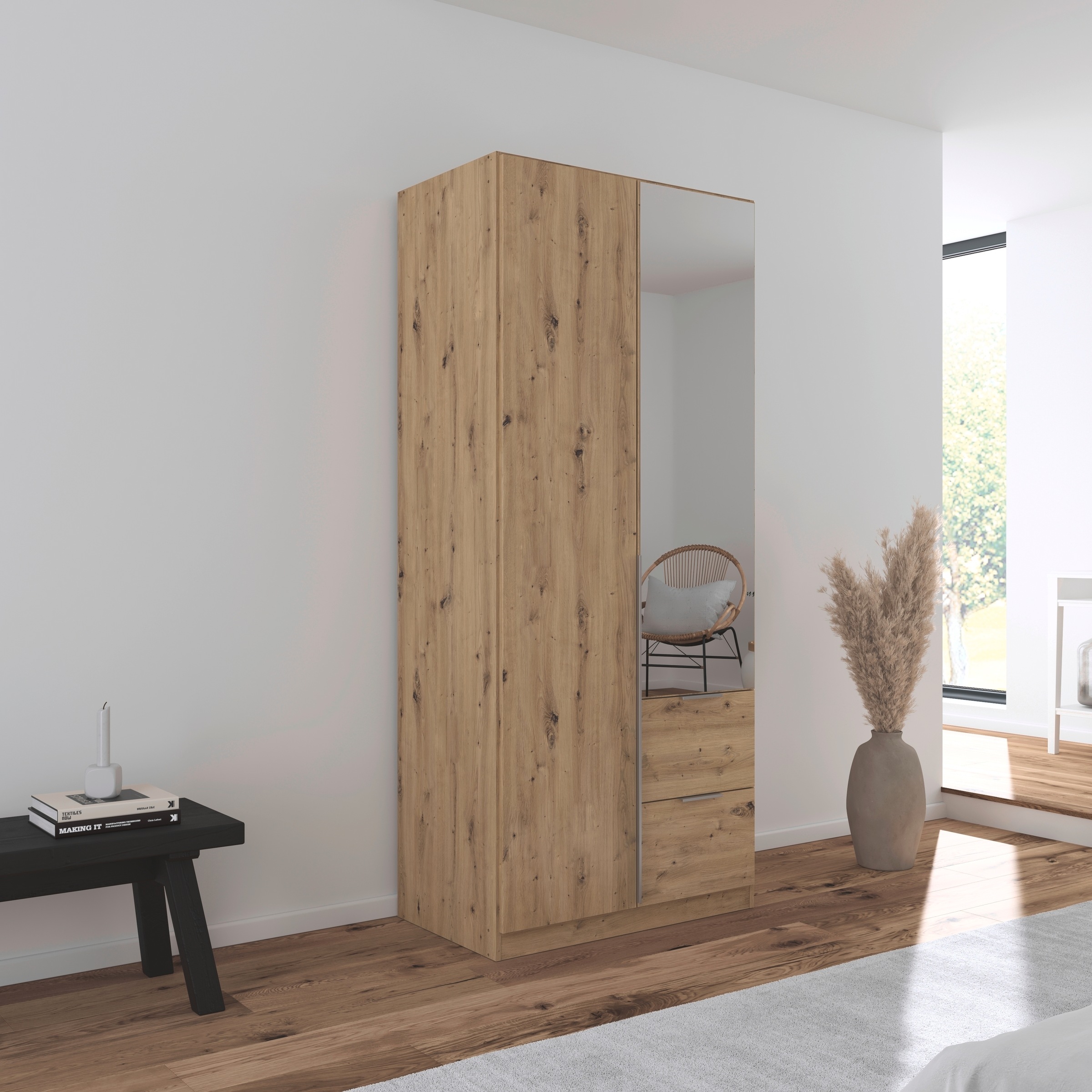 rauch Drehtürenschrank »Kleiderschrank Schrank Garderobe AGORDO mit Dekor- oder Hochglanzfront«, (in zwei Griff-Farben mit Dekor- oder Hochglanzfront), mit Außenschubkästen, in 6 Breiten und 2 Höhen MADE IN GERMANY
