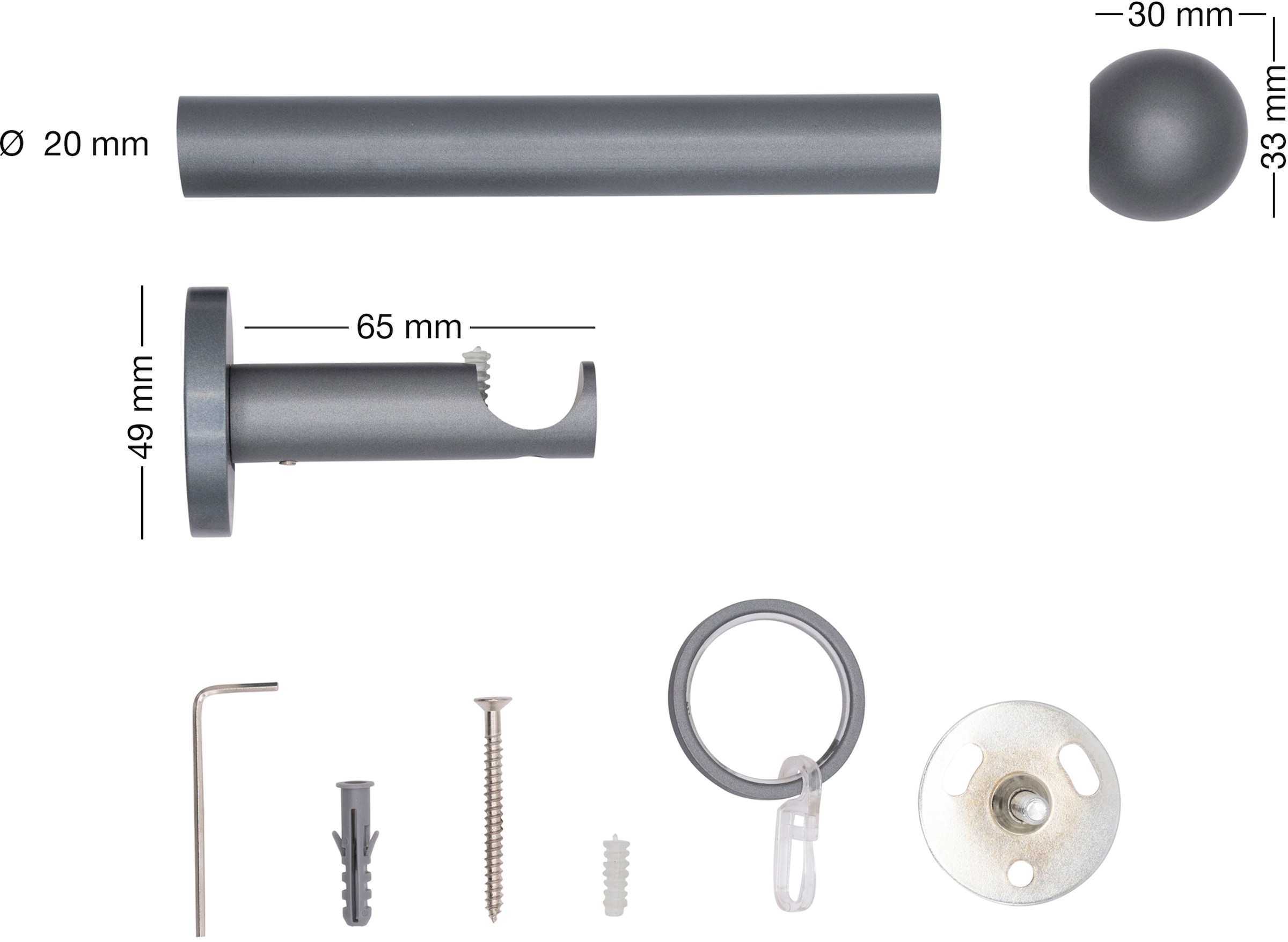 mydeco Gardinenstange »20mm Ball Wandträger 6,5 cm«, Fixmaß
