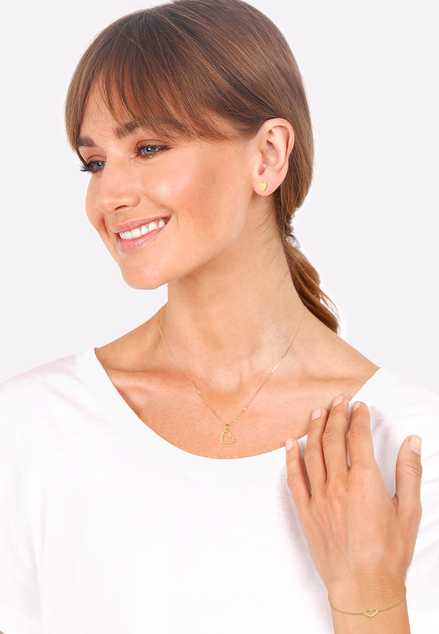 Elli Ohrring und Ketten Set »Schmuckset Herz Liebe Cut Out Trend Valentinstag 925 Silber«