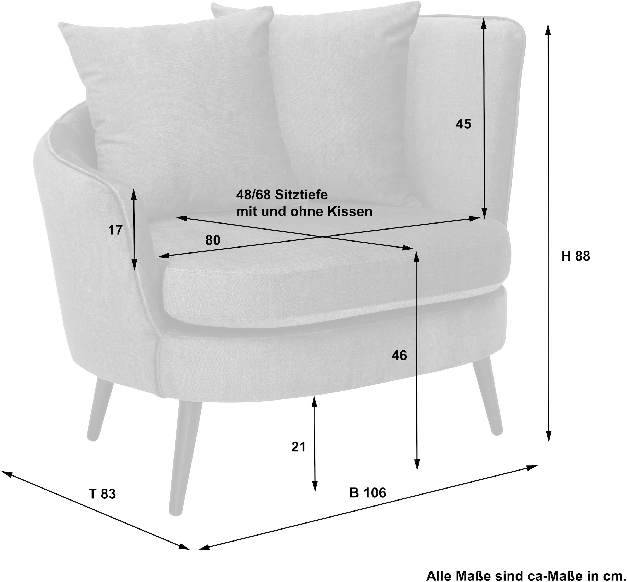 Max Winzer® Loungesessel »Mirandas, handgefertigter Sessel, Polstersessel, Sofamuschel«, hochwertige Verarbeitung, aus weichem Samtvelours, inkl. Zierkissen