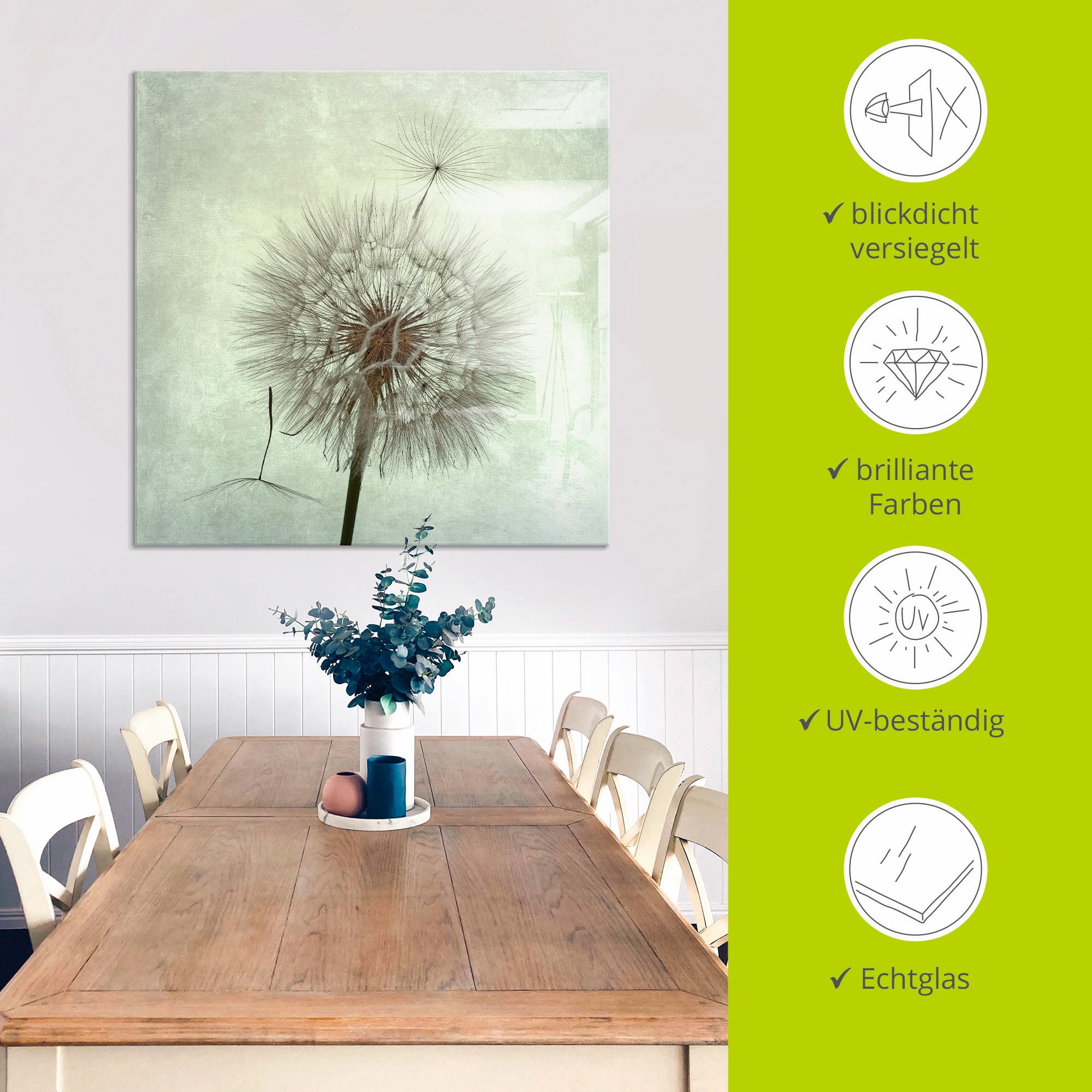 Artland Glasbild »Pusteblume II«, Blumen, (1 St.), in verschiedenen Größen