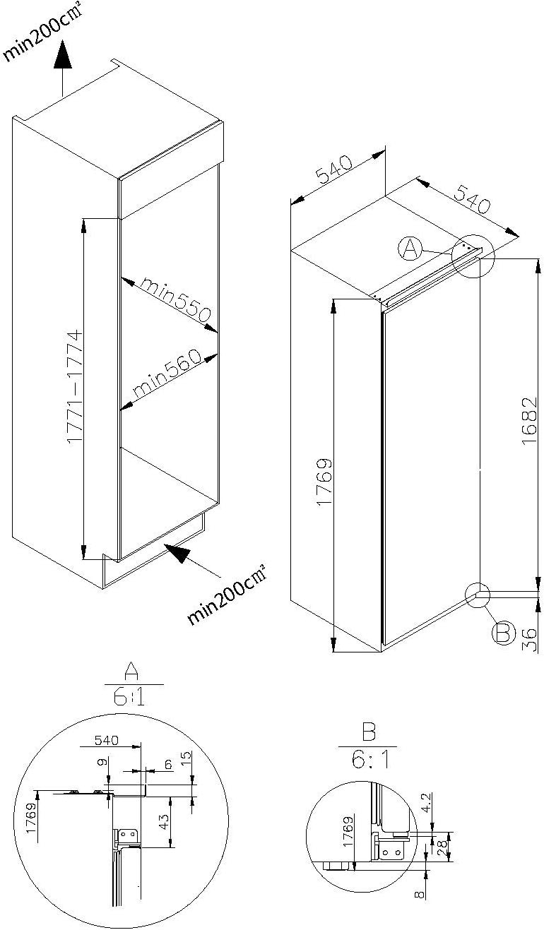 Amica Einbaukühlschrank »EVKSS 357 210«, Schlepptür-Technik