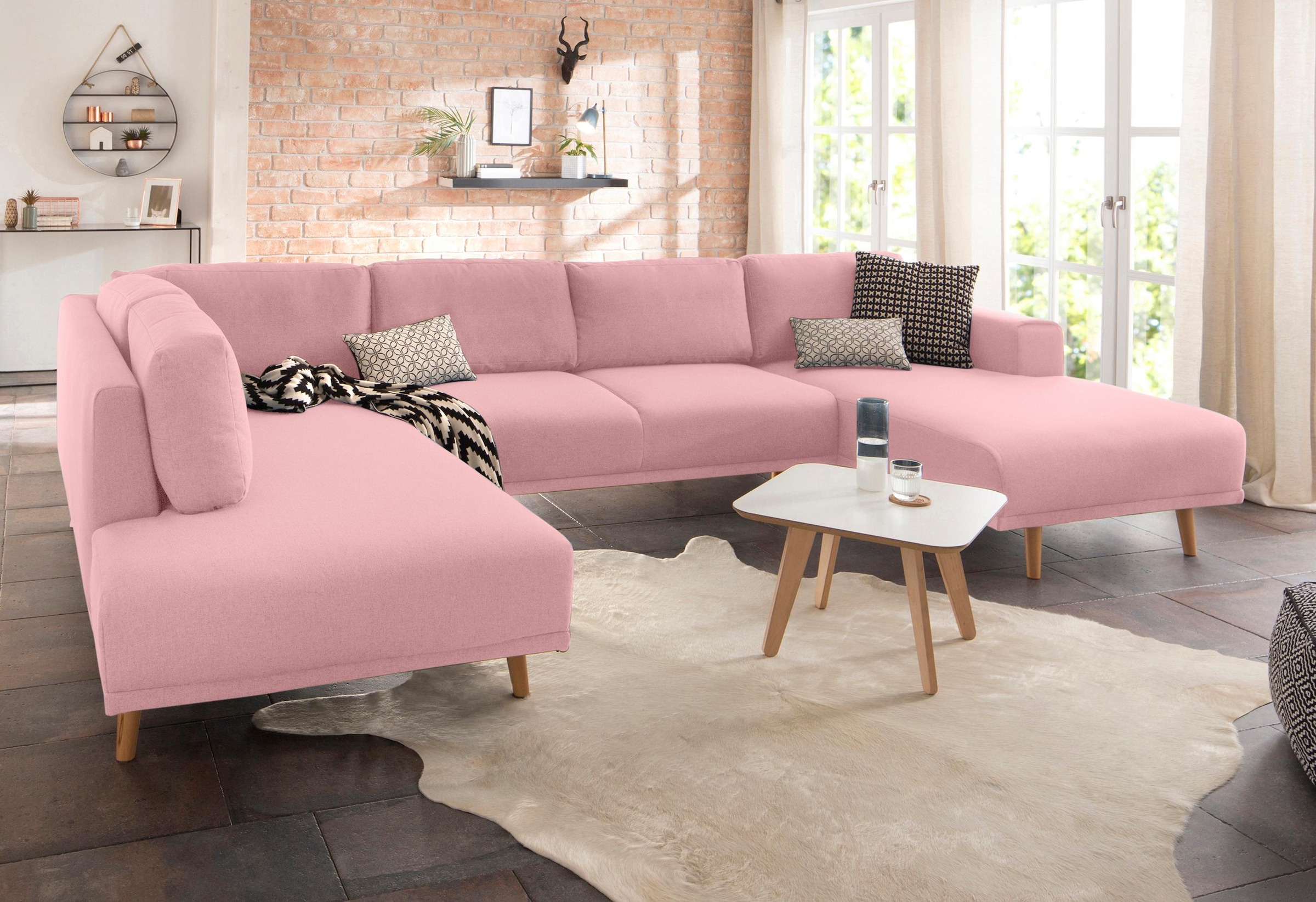 Home affaire Wohnlandschaft »Lasse U-Form«, im scandinavischem Stil mit Holzfüßen