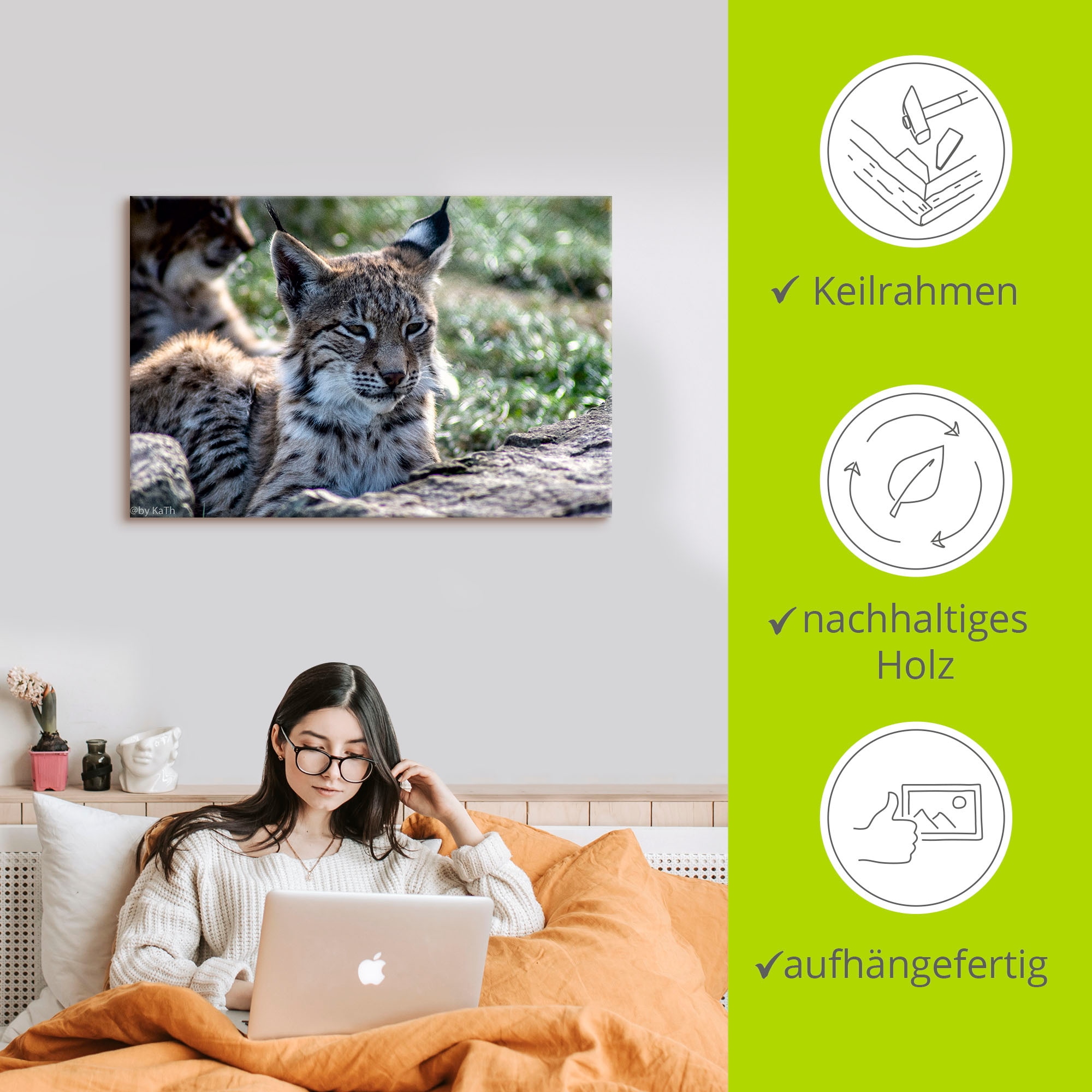 Artland Leinwandbild »Luchs«, Wildtiere, (1 St.), auf Keilrahmen gespannt