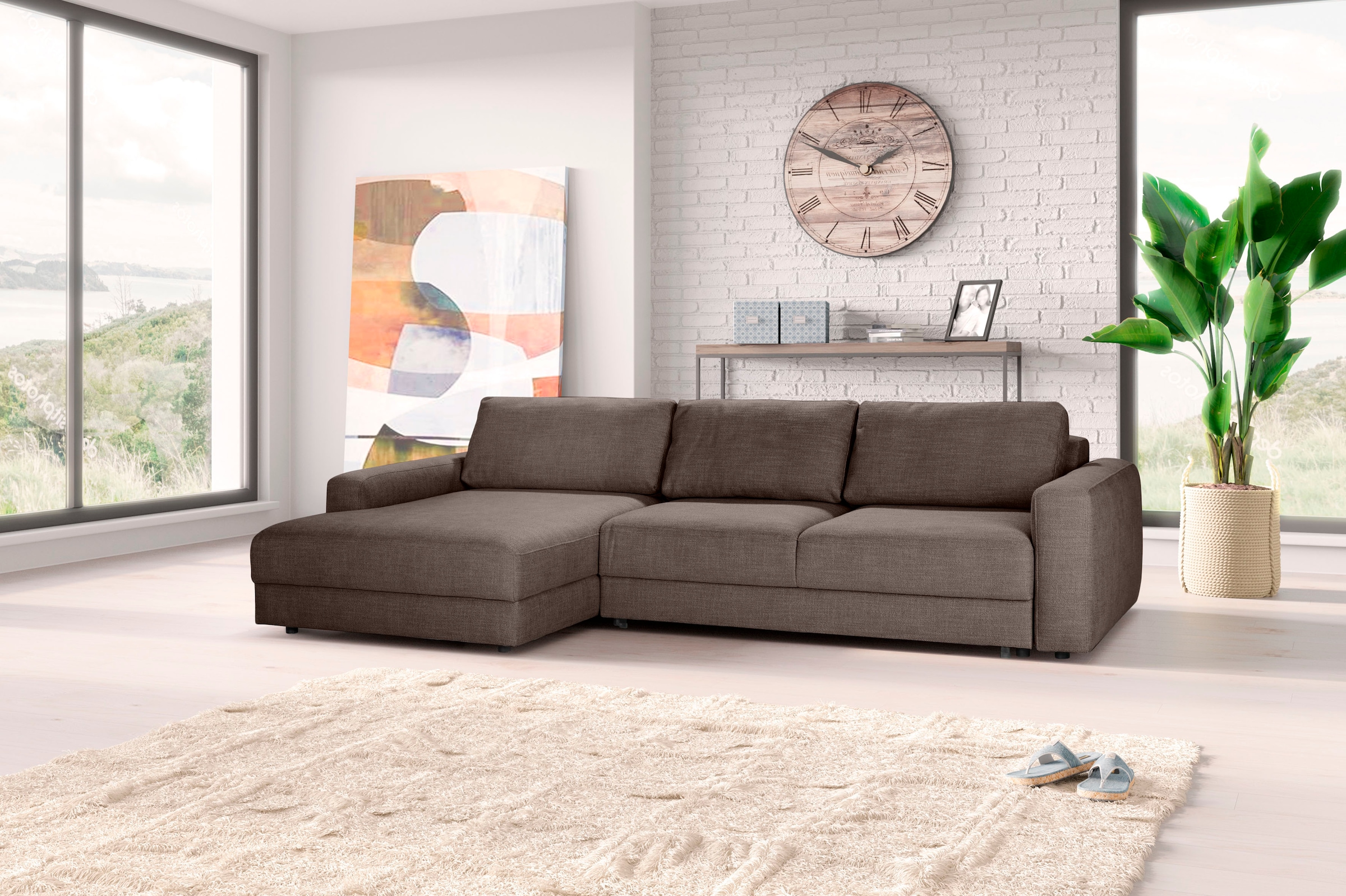 TRENDMANUFAKTUR Ecksofa »Bourbon II, mit extratiefer Sitzfläche und extrabreiter Recamiere«, elegant und zeitlos, mit hohem Sitzkomfort, L-Form