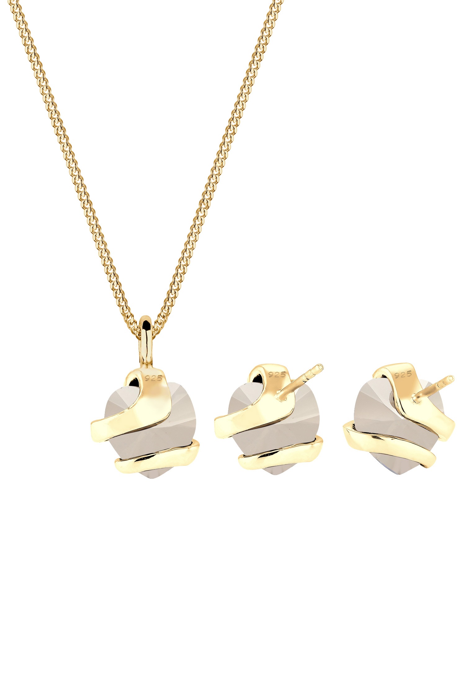 Elli Ohrring und Ketten Set »Schmuckset Herz Glamourös Kristalle 925 Silber«