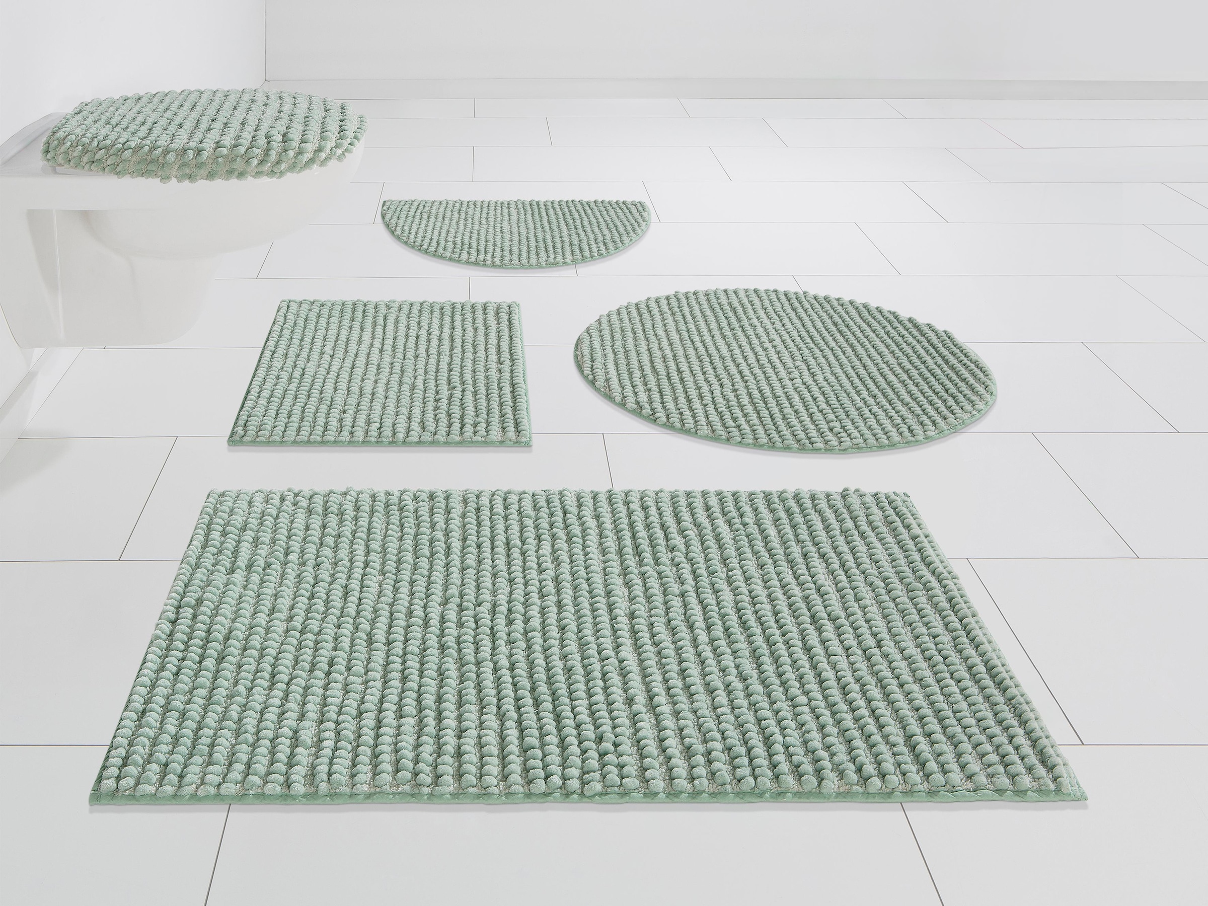 my home Badematte »Renat, Badvorleger, Badezimmer Teppich, Scandi«, fußbodenheizungsgeeignet-schnell trocknend-strapazierfähig, Badteppich, Badgarnitur, Chenille-Optik, auch als 3 tlg. Set