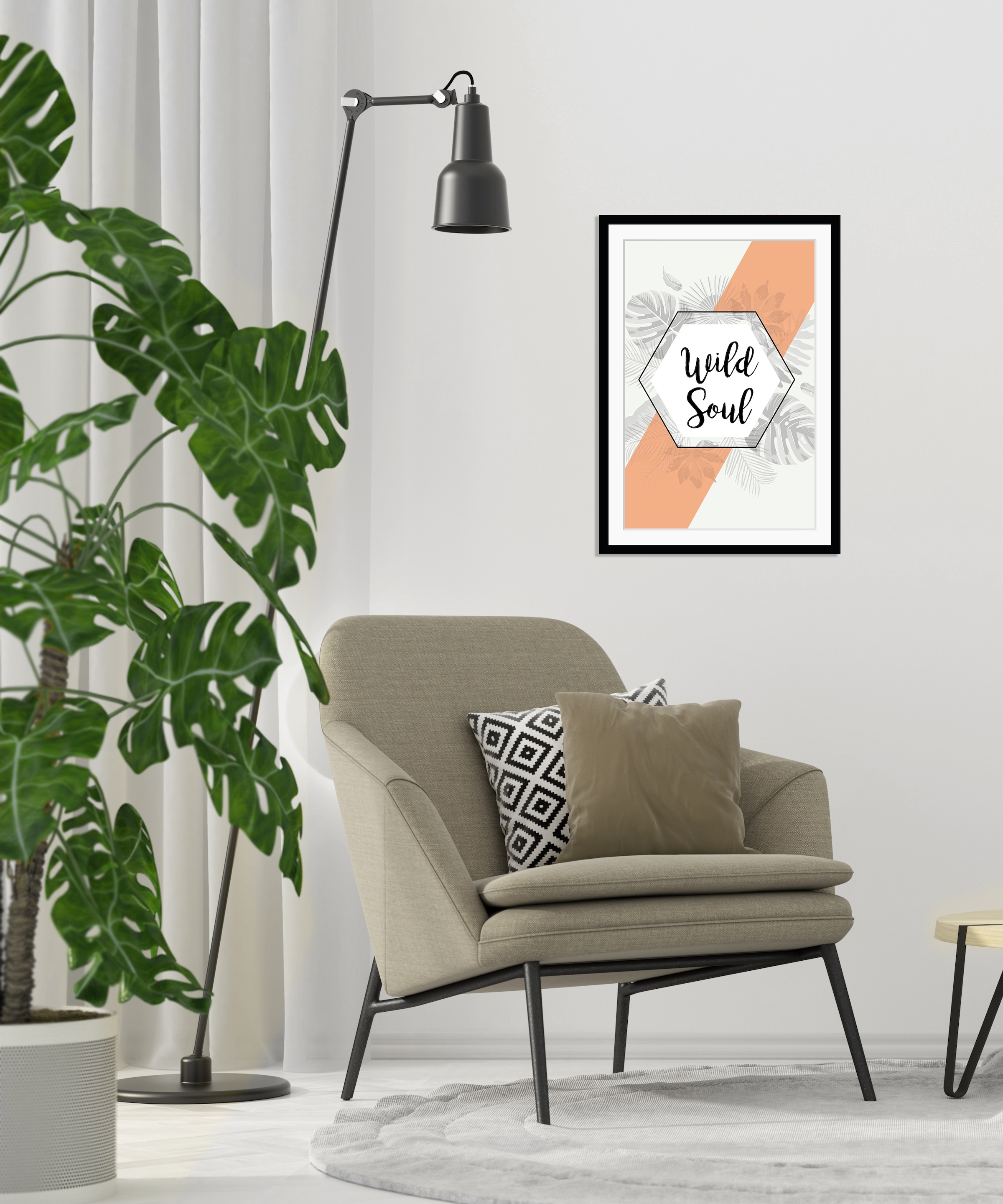 queence Bild »Wild Soul« Schriftzug | Sprüche & Texte HD Premium Poster-Druck inkl. Holzrahmen