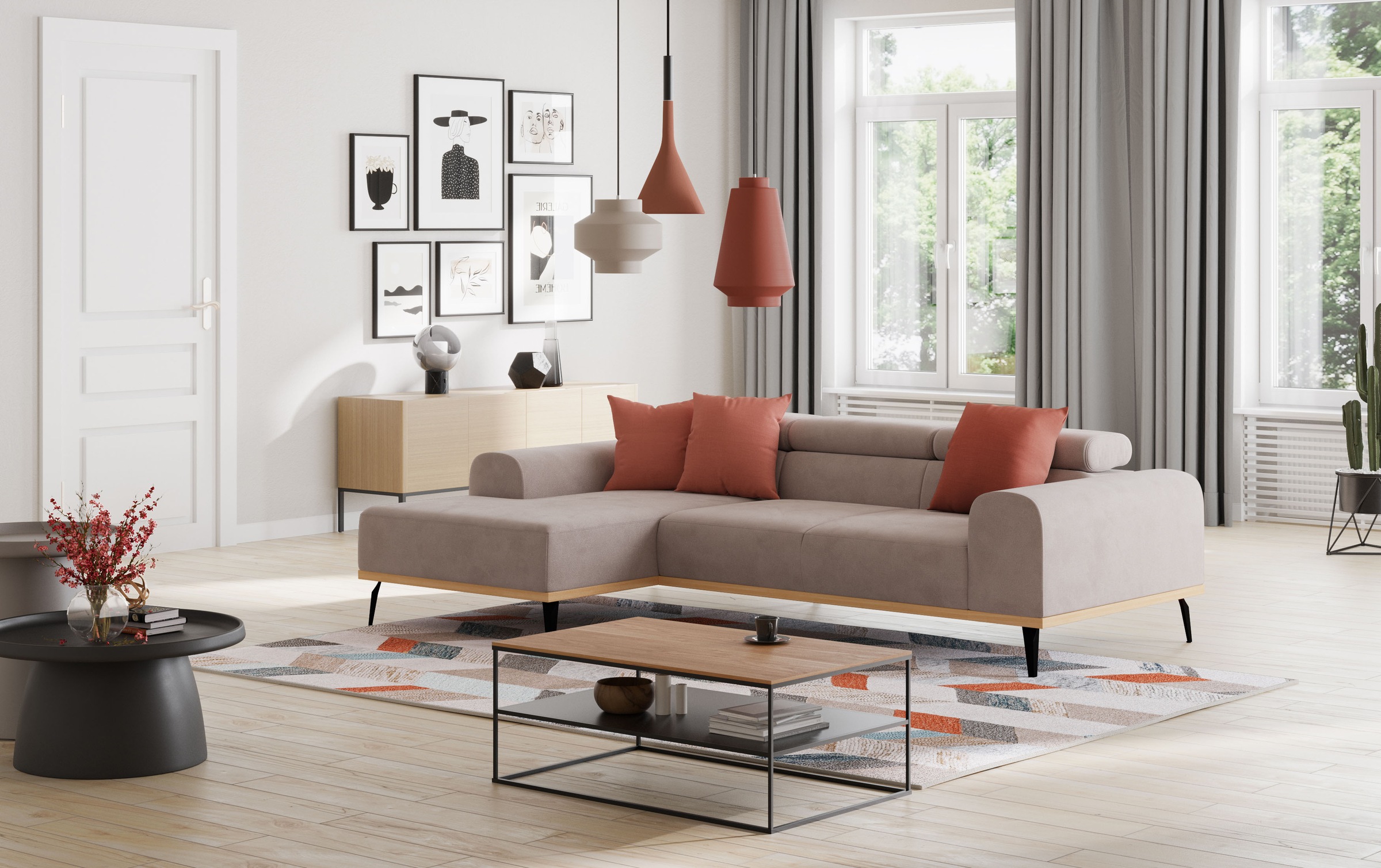 Places of Style Ecksofa »Carlo L-Form«, mit Kopfteilverstellung & Holz-Rahmenoptik, optional Relaxfunktion