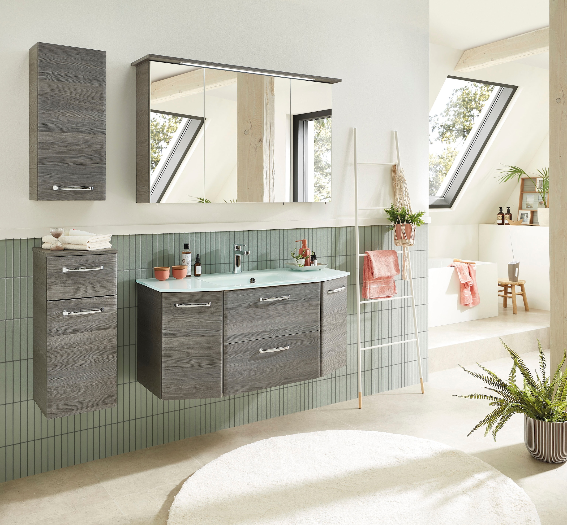 Saphir Badmöbel-Set »Quickset 4-teilig, Glaswaschtisch und LED-Spiegelschrank« 5 Stk. tlg.