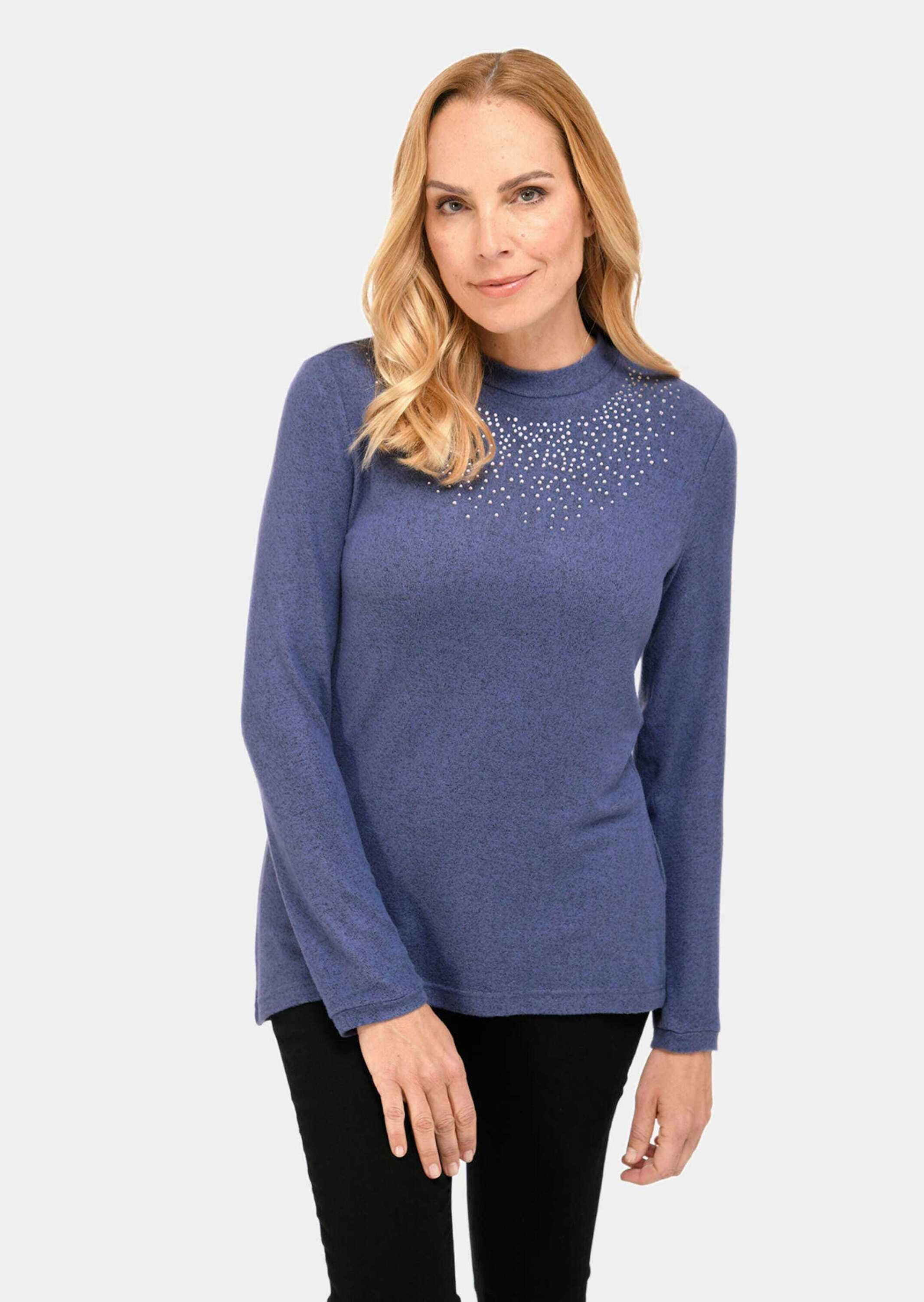 GOLDNER Longpullover »Kurzgröße Angenehm weiches Shirt mit Glitzersteinen«