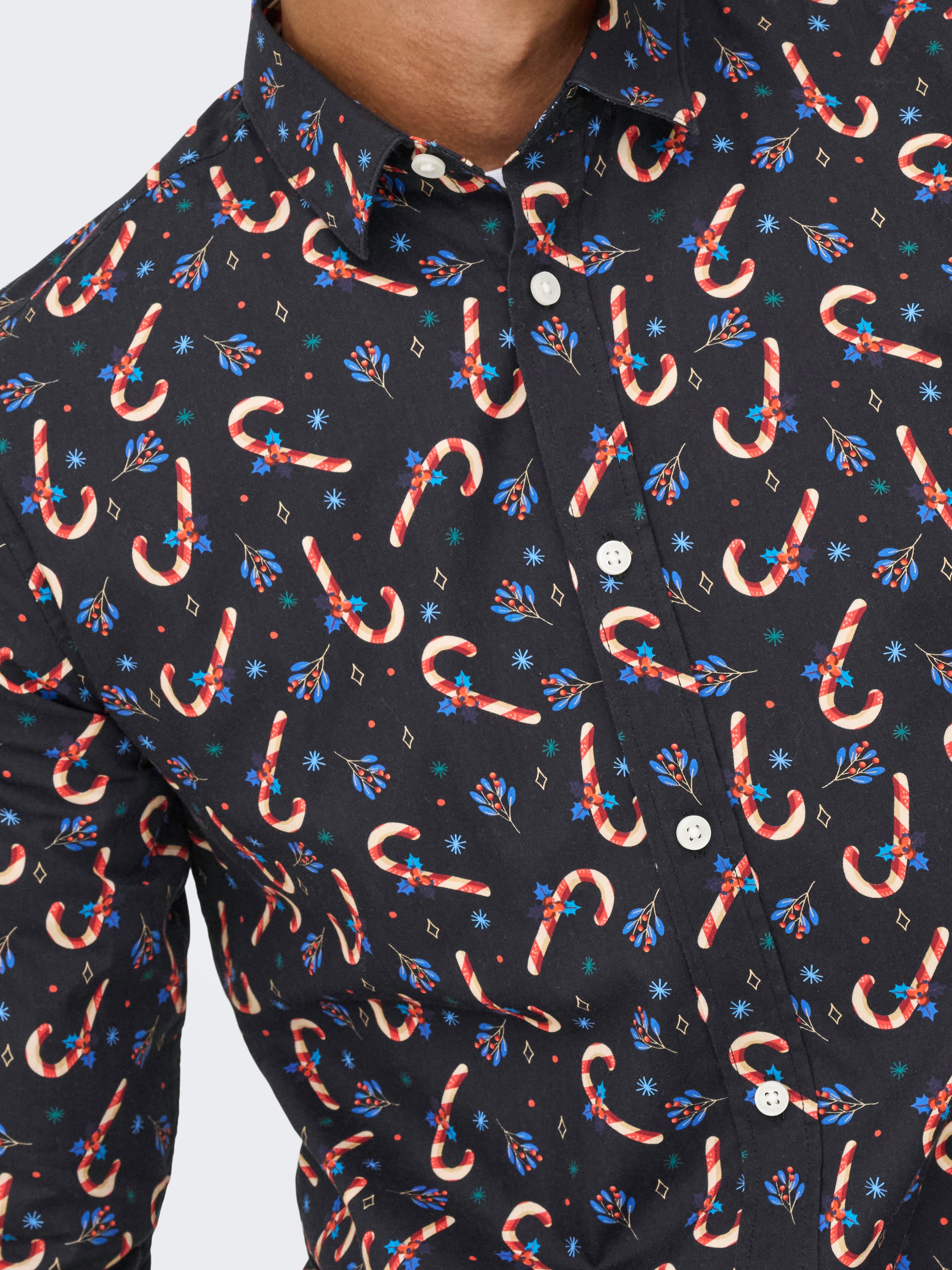 ONLY & SONS Langarmhemd »ONSELF XMAS AOP SLIM POPLIN LS SHIRT«
